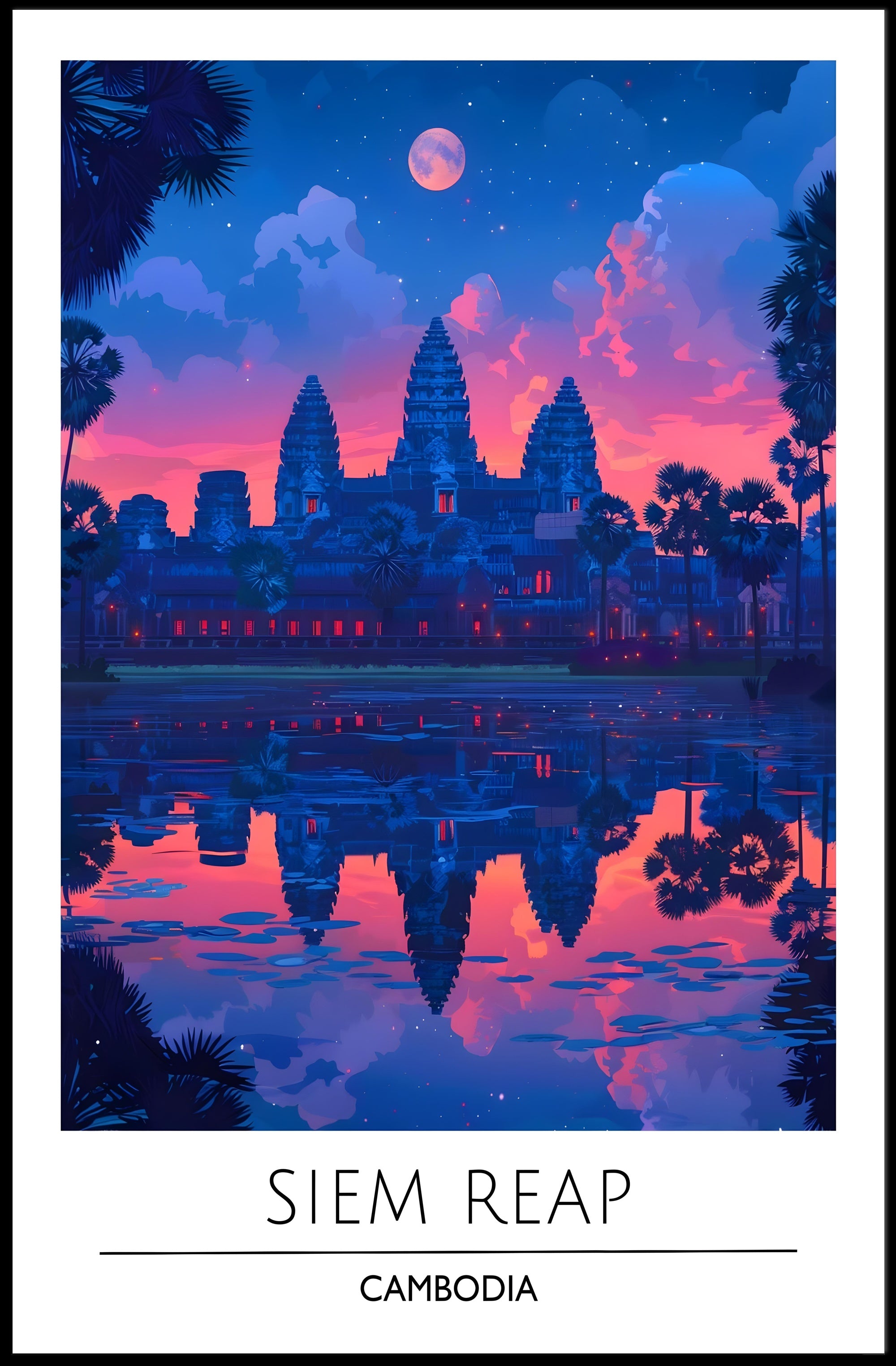 Angkor Wat Twilight Scene: Siem Reap Travel Poster