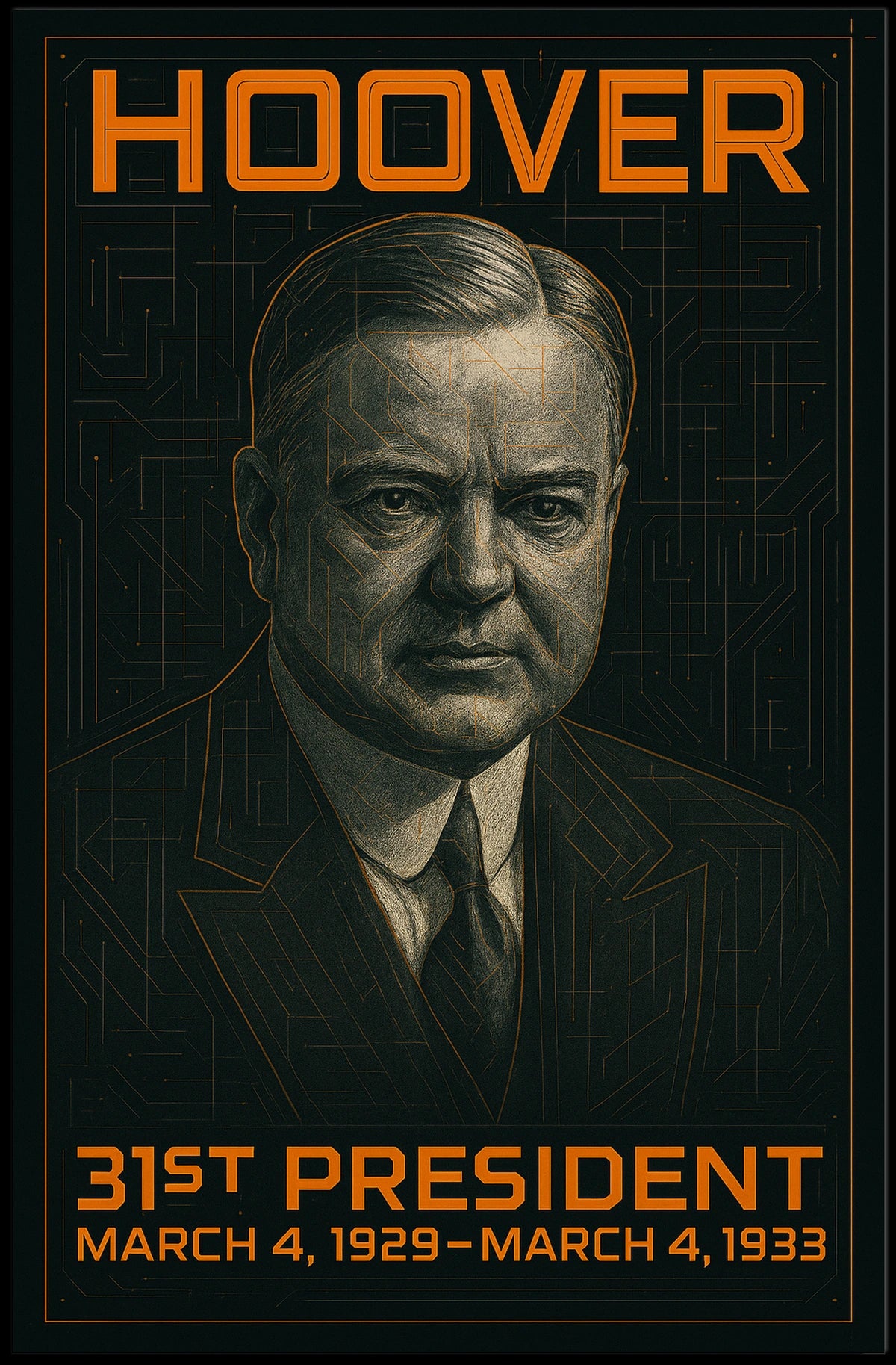 Herbert Hoover 31st President of the United States Techno Schematic Poster