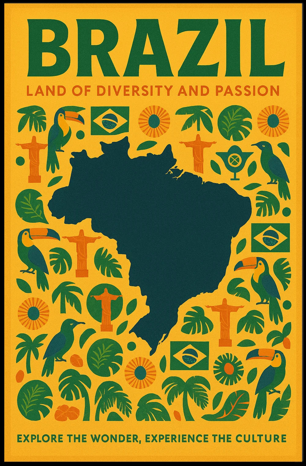 Brazil's Cultural Symbols Vibrant and Modern Poster PosterGoat