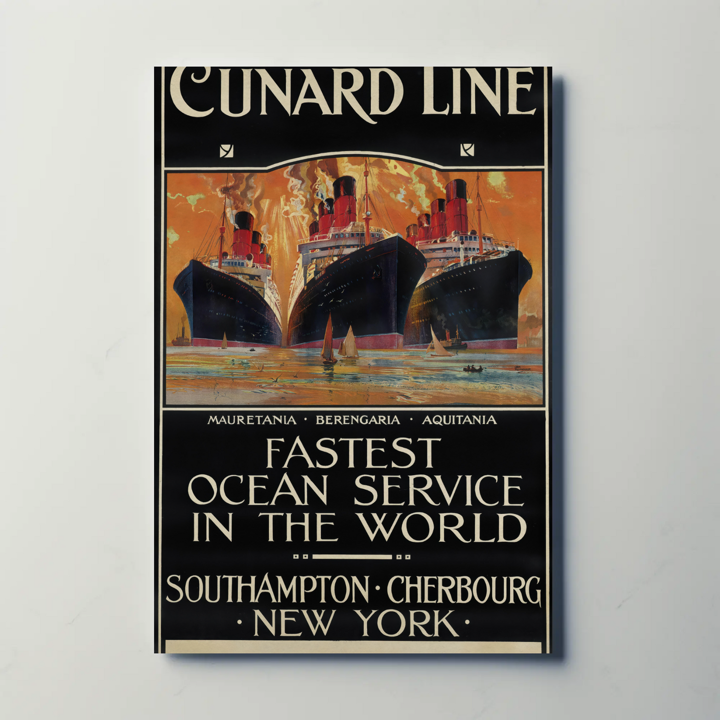 Cunard Line - Fastest Ocean Service Vintage Travel Poster