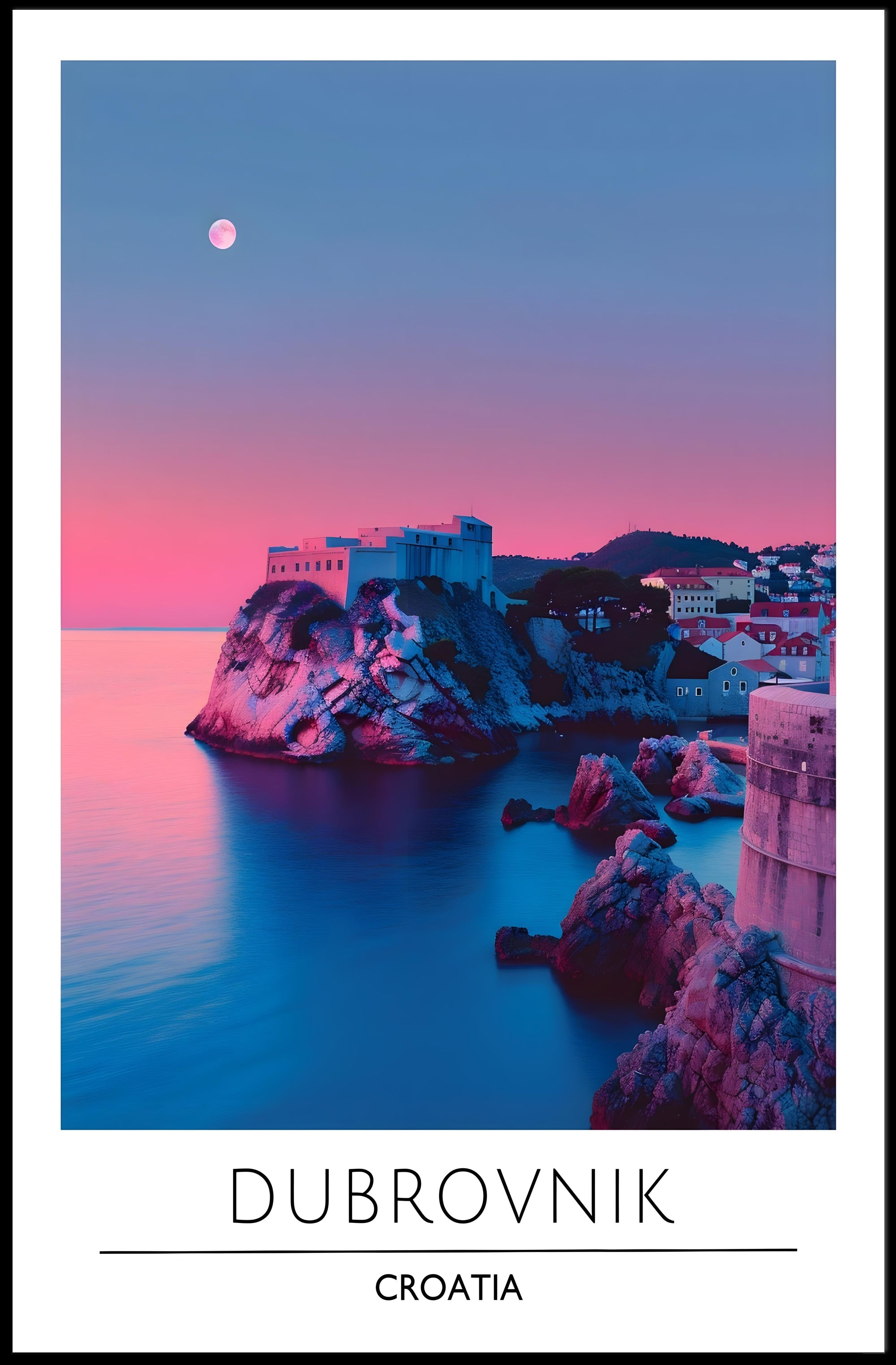 Dubrovnik Twilight Coast Travel Poster