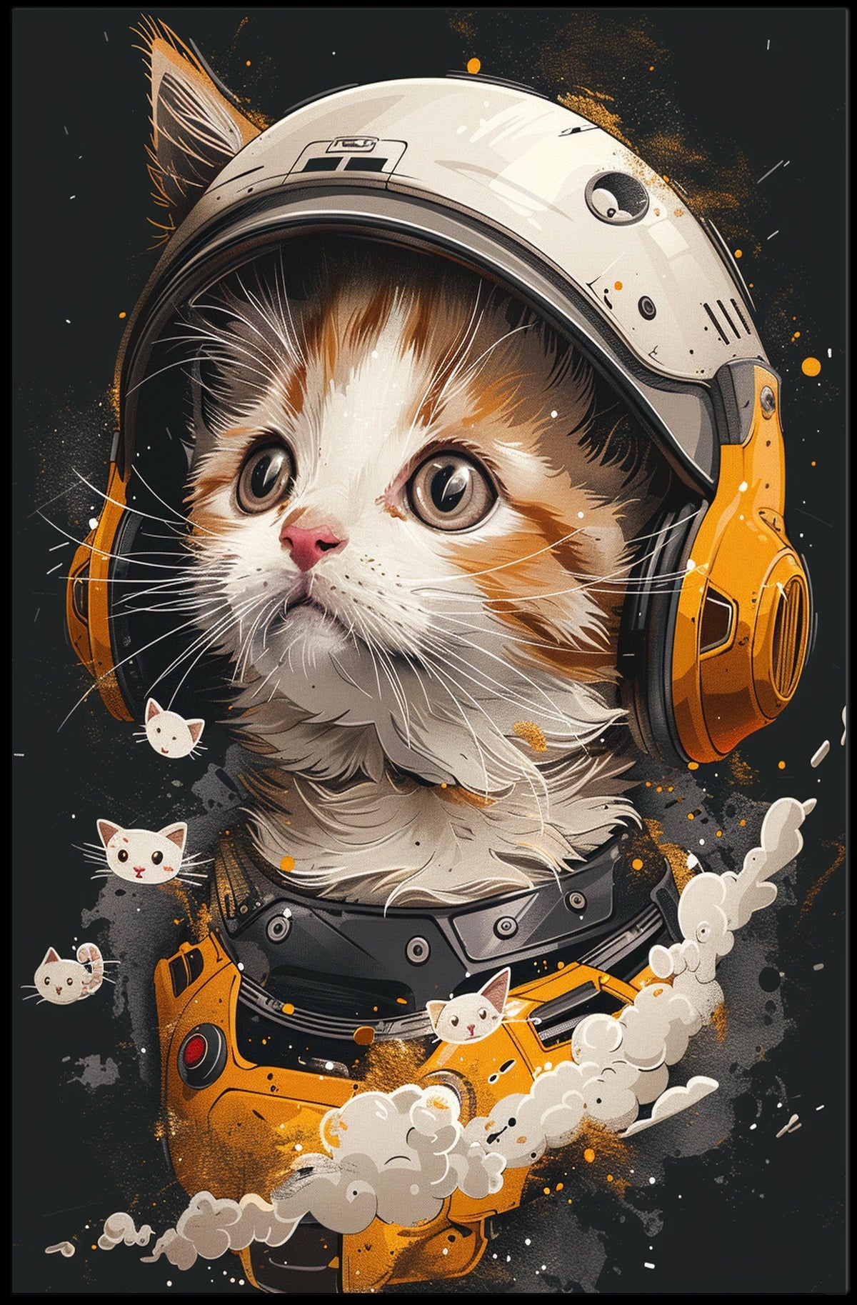 Cosmic Kitten Adventure Surreal Space Odyssey Whimsical Digital Painting Cat Lovers Poster