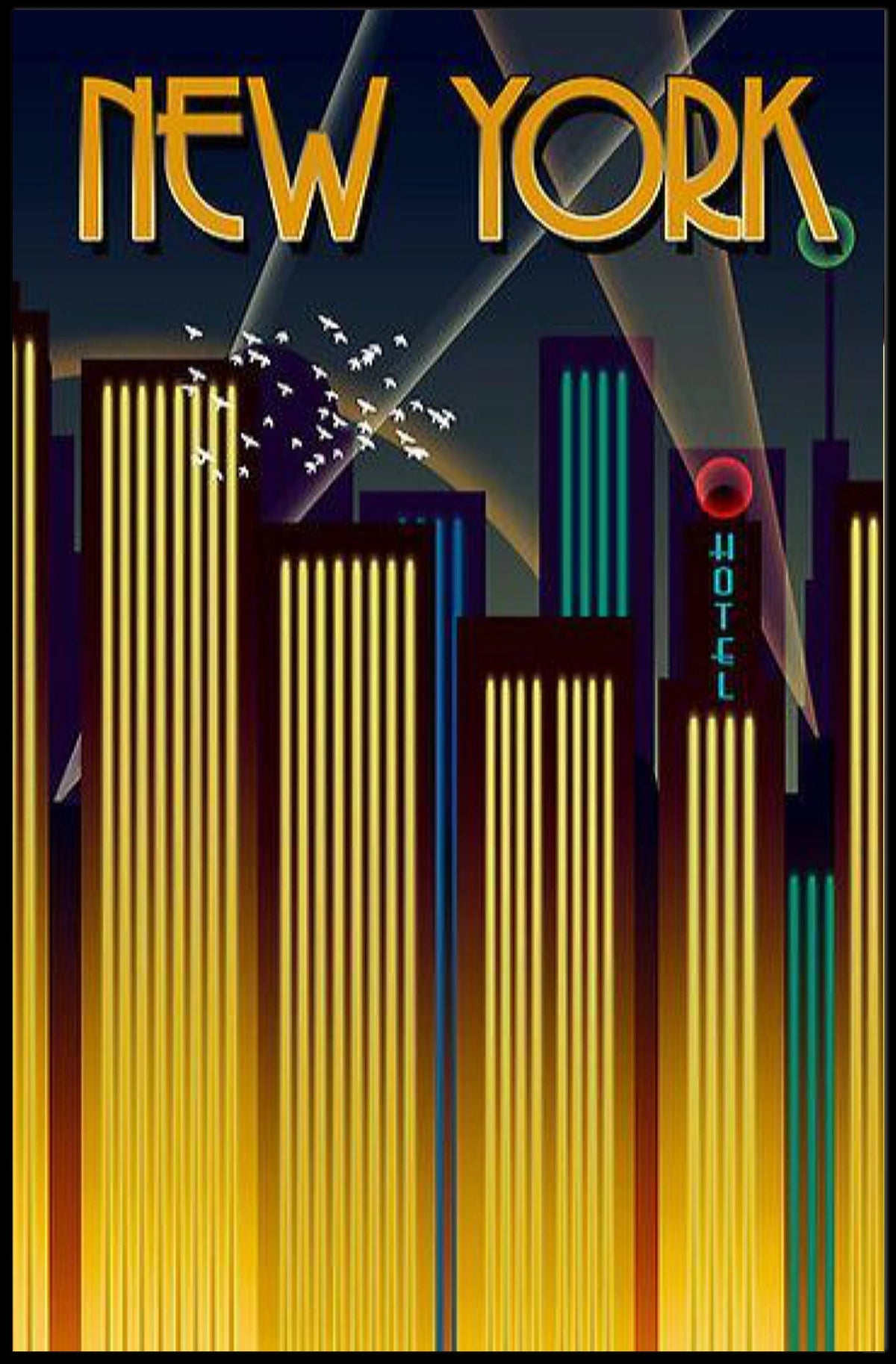 New York City Art Deco Skyline Poster Vintage Wall Art