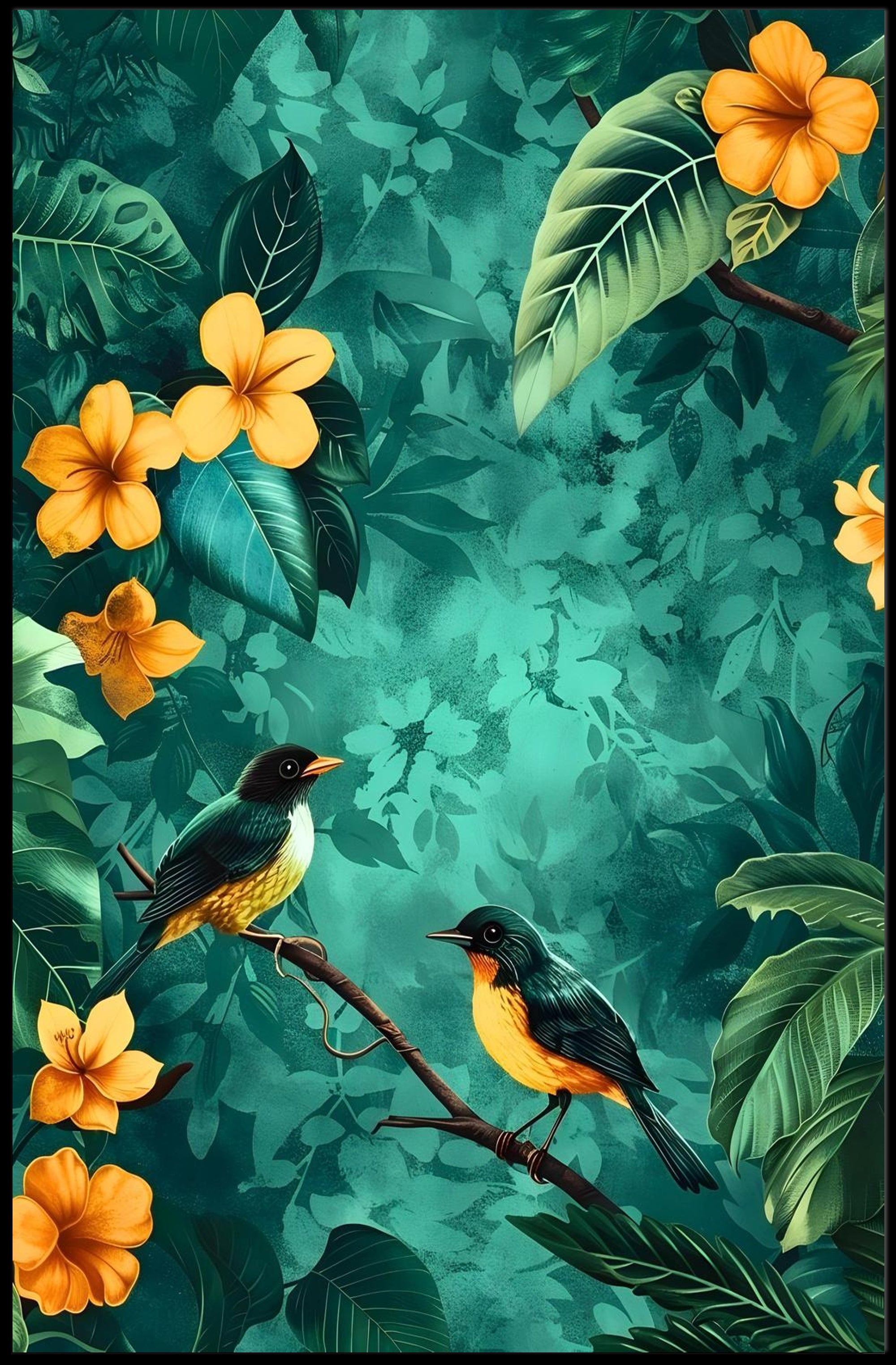 Tropical Birds in Lush Jungle Animal Poster
