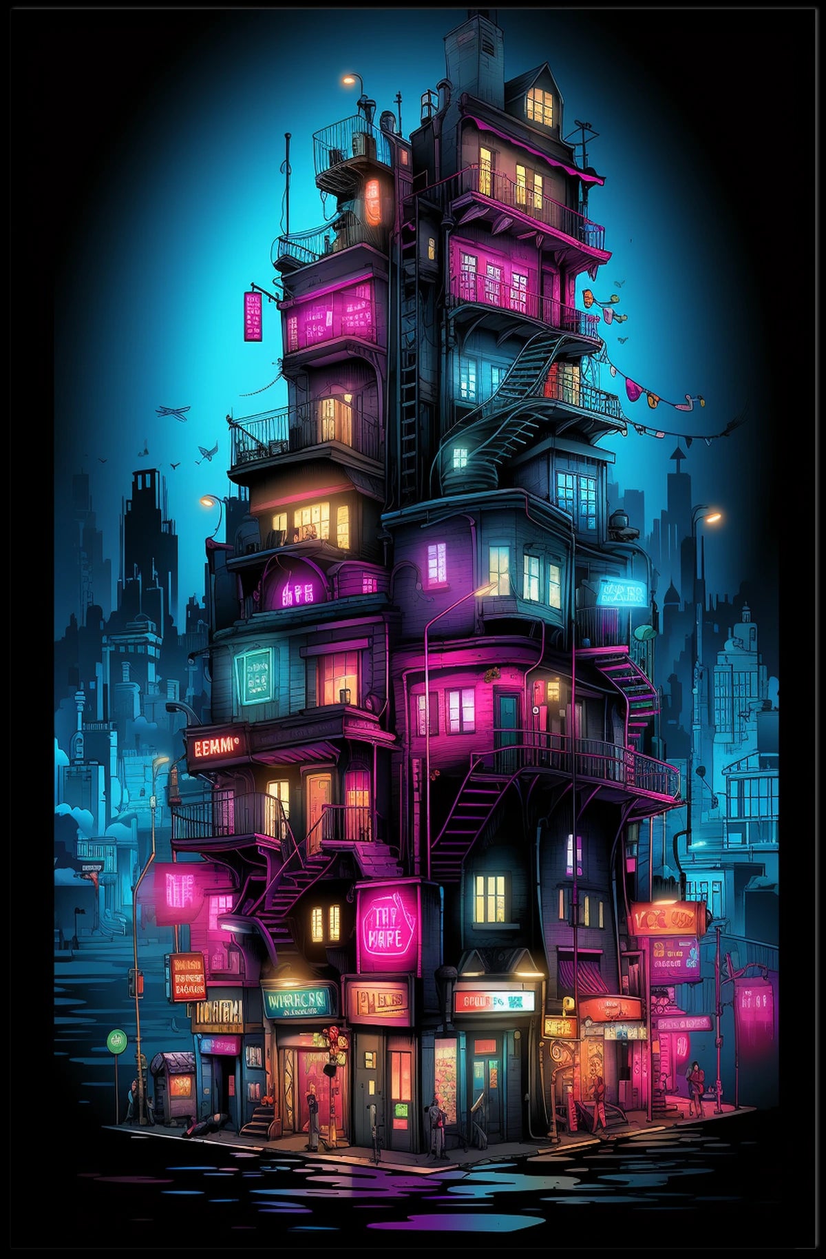 Neon Cityscape Poster