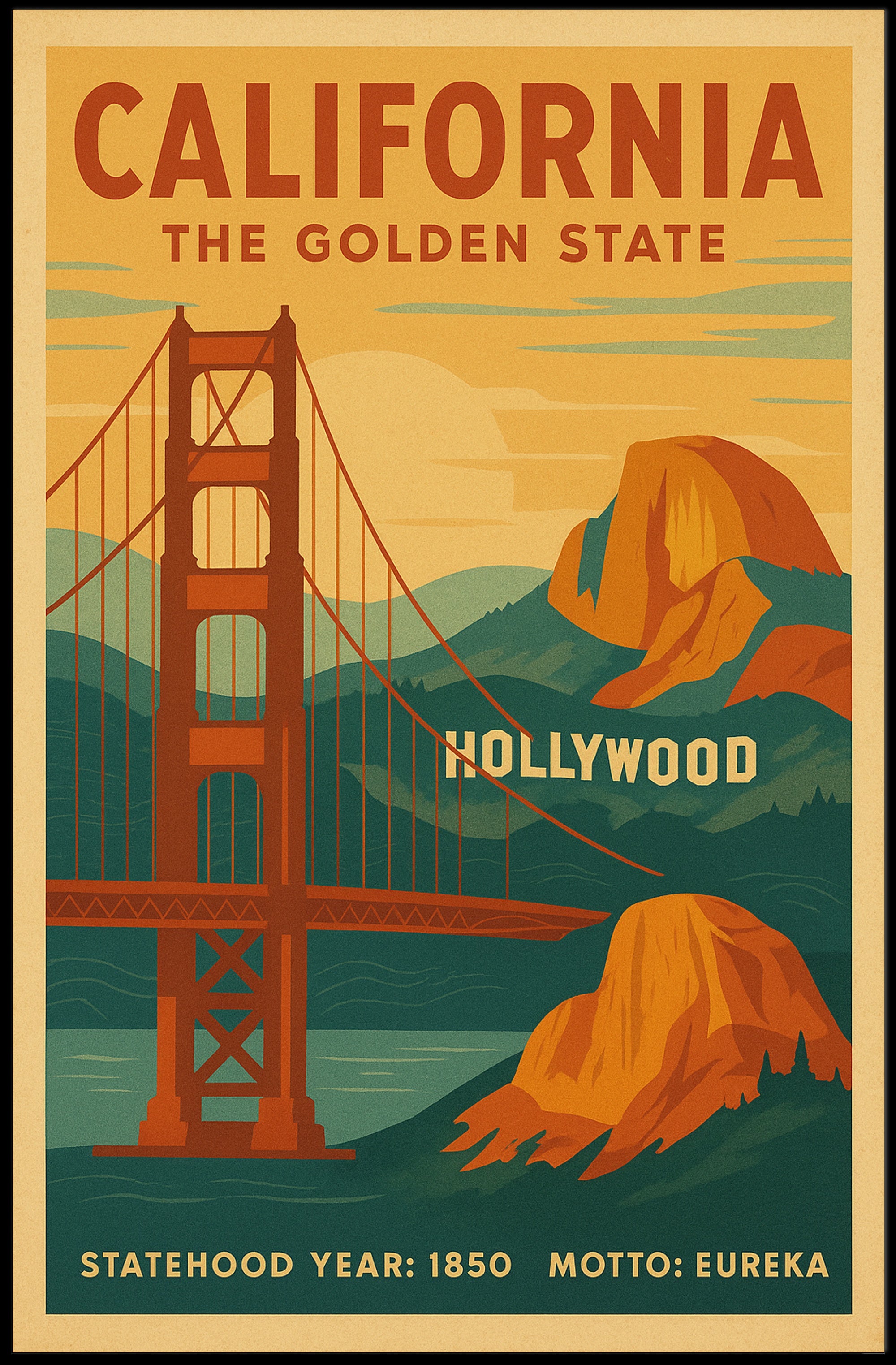 California Landmarks Vintage Travel Poster