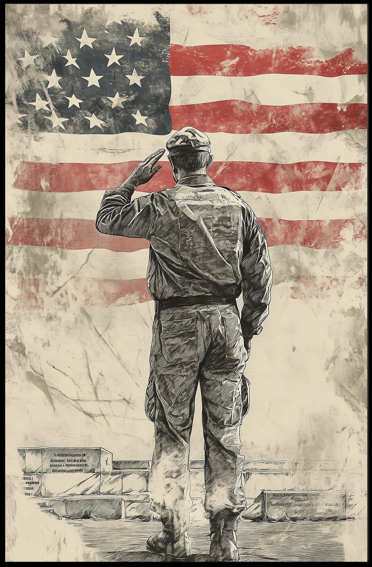 Honoring American Veteran Saluting Flag Scene Poster