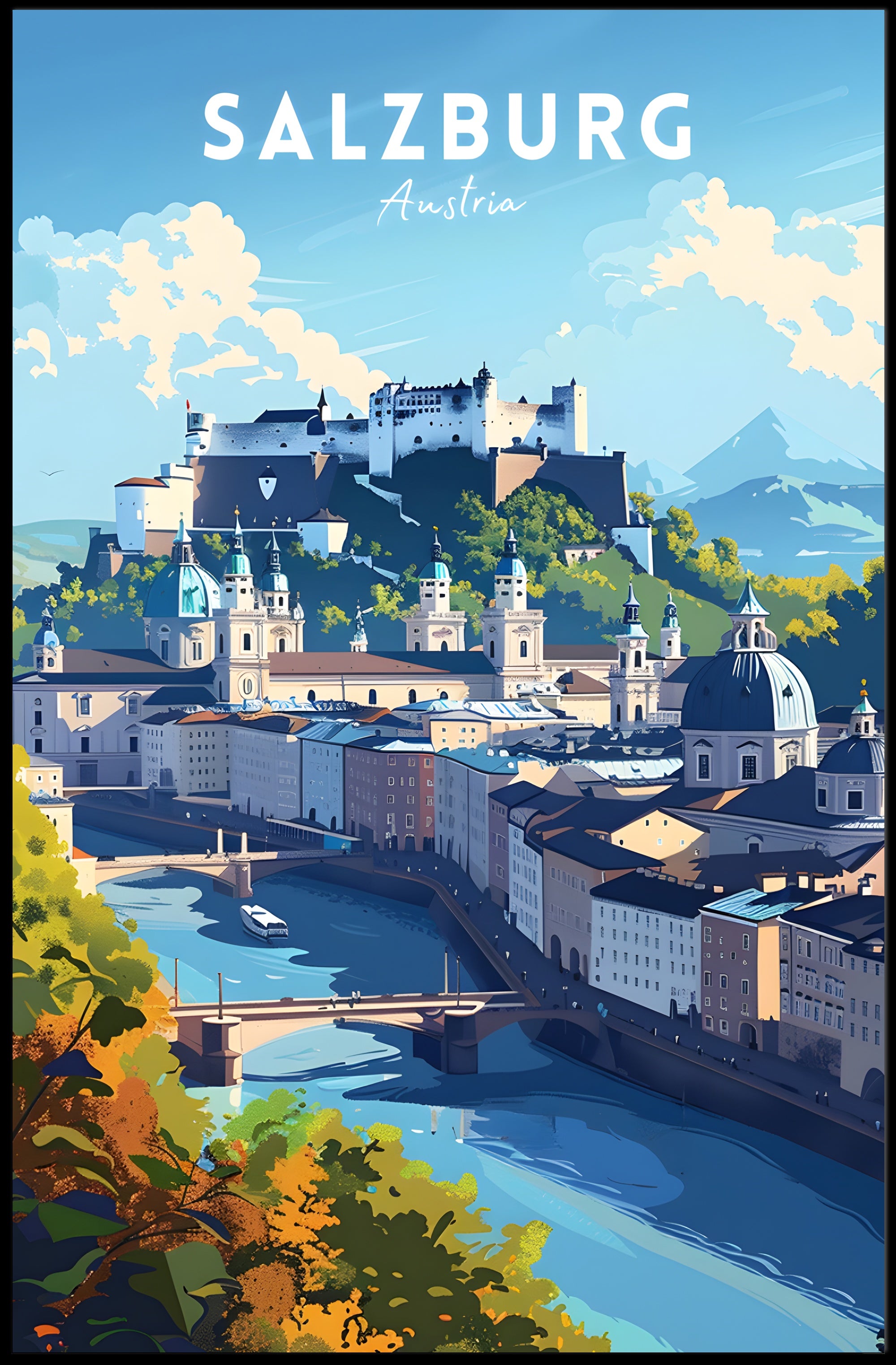 Salzburg's Iconic Cityscape Travel Poster