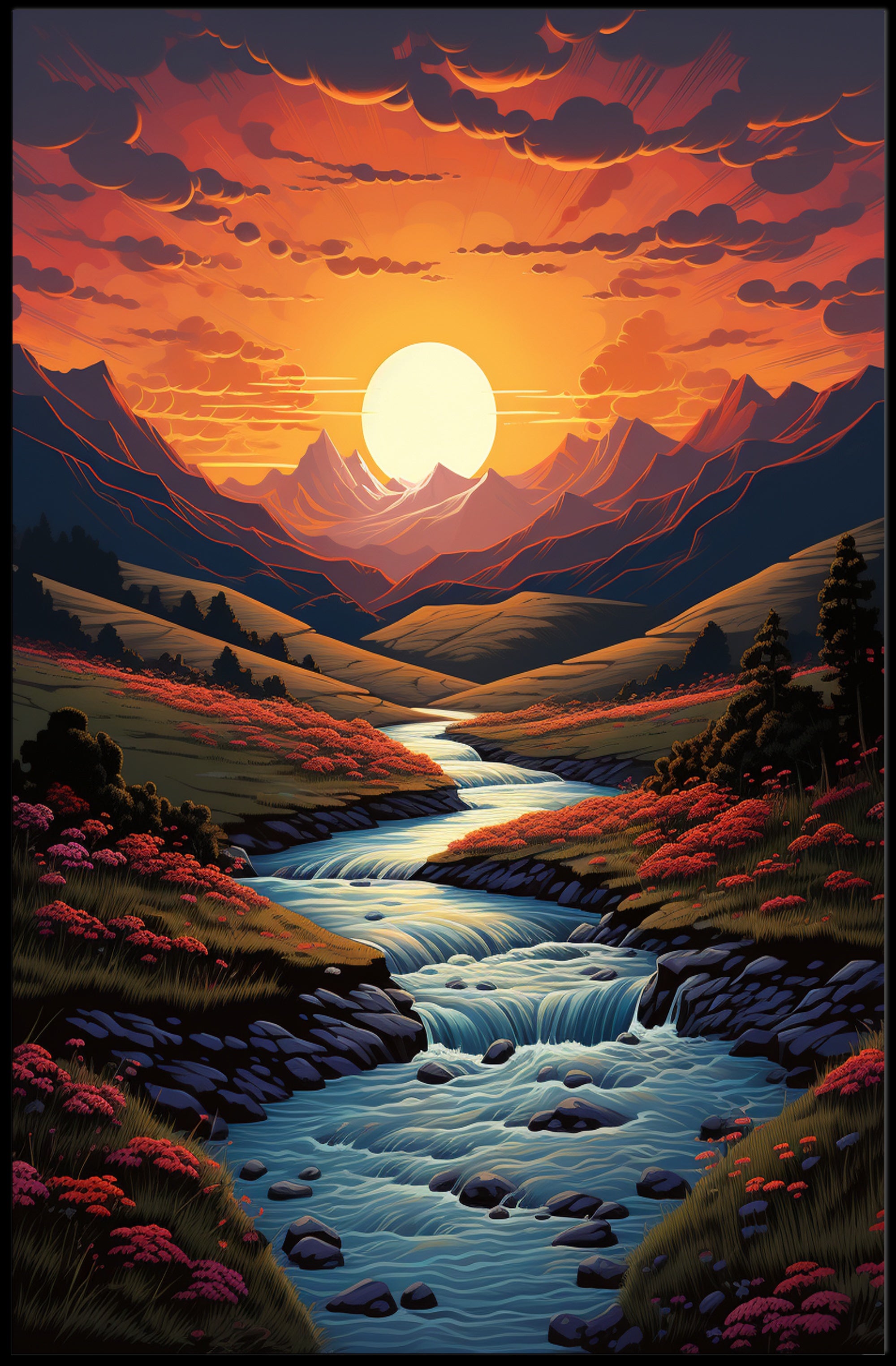 Sunset Over Serene Valley Poster