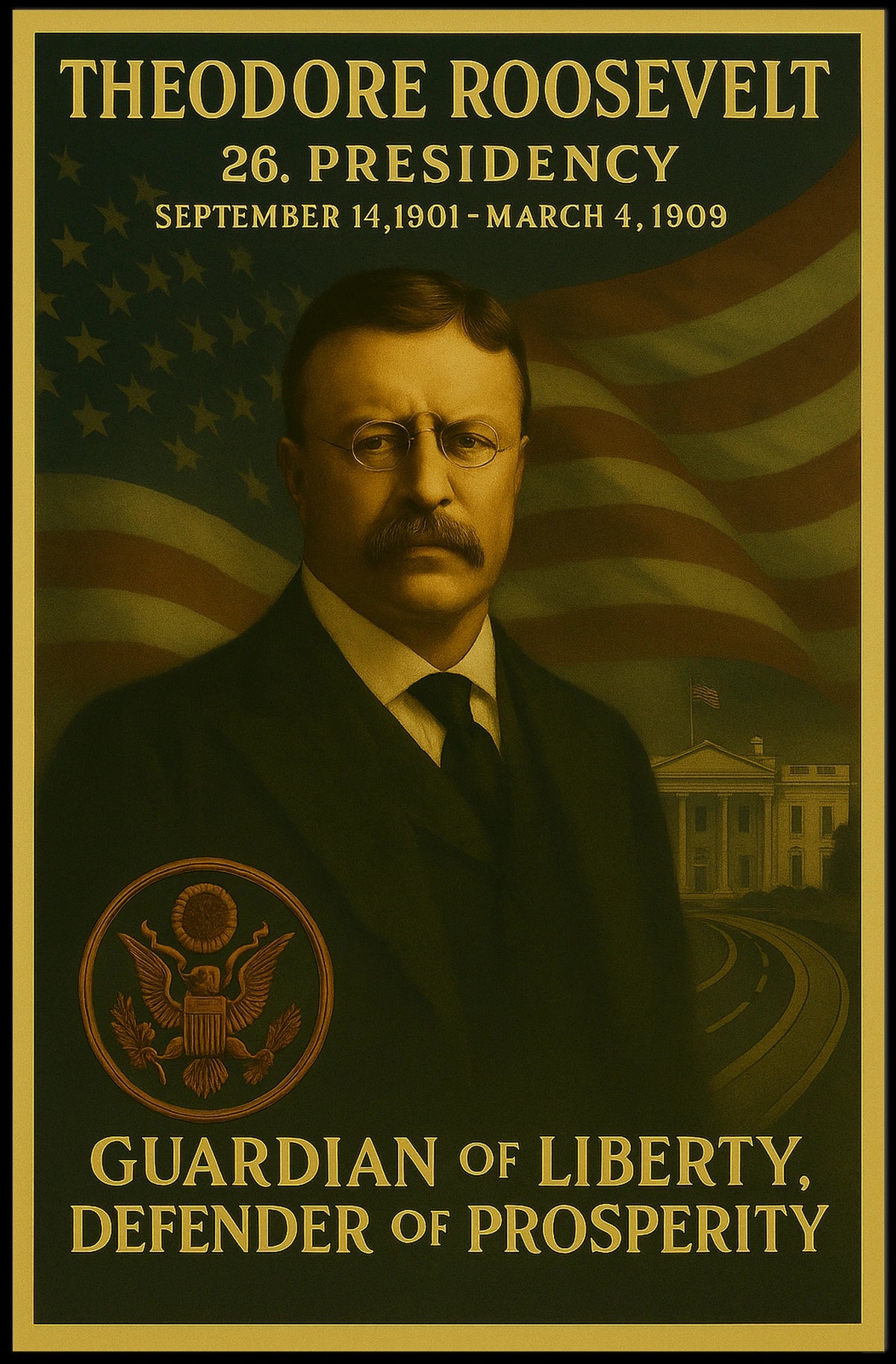 Theodore Roosevelt American Flag Artistic Historical Presidential Poster