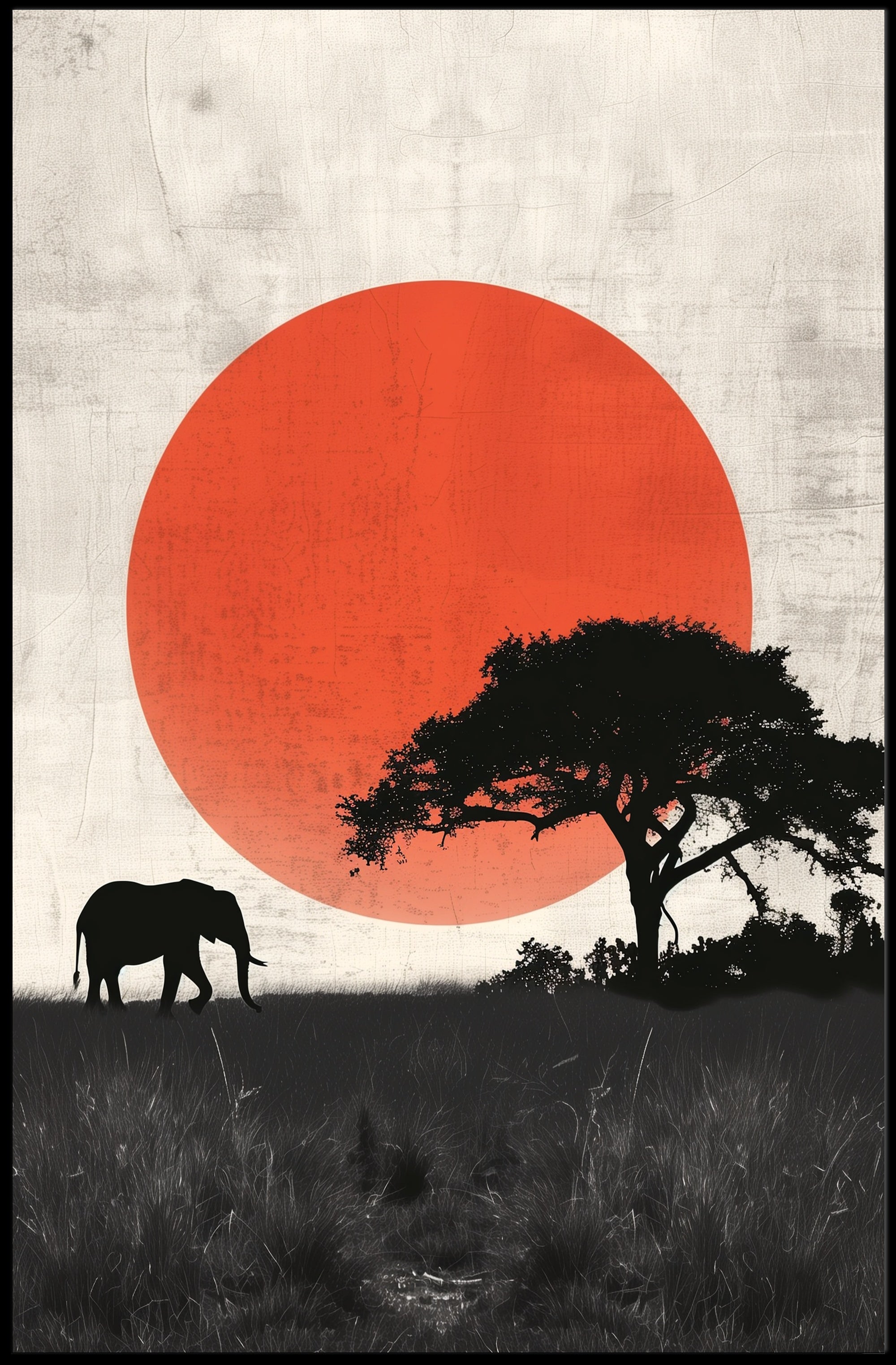 Serene Elephant Silhouette in African Landscape Artistic Poster