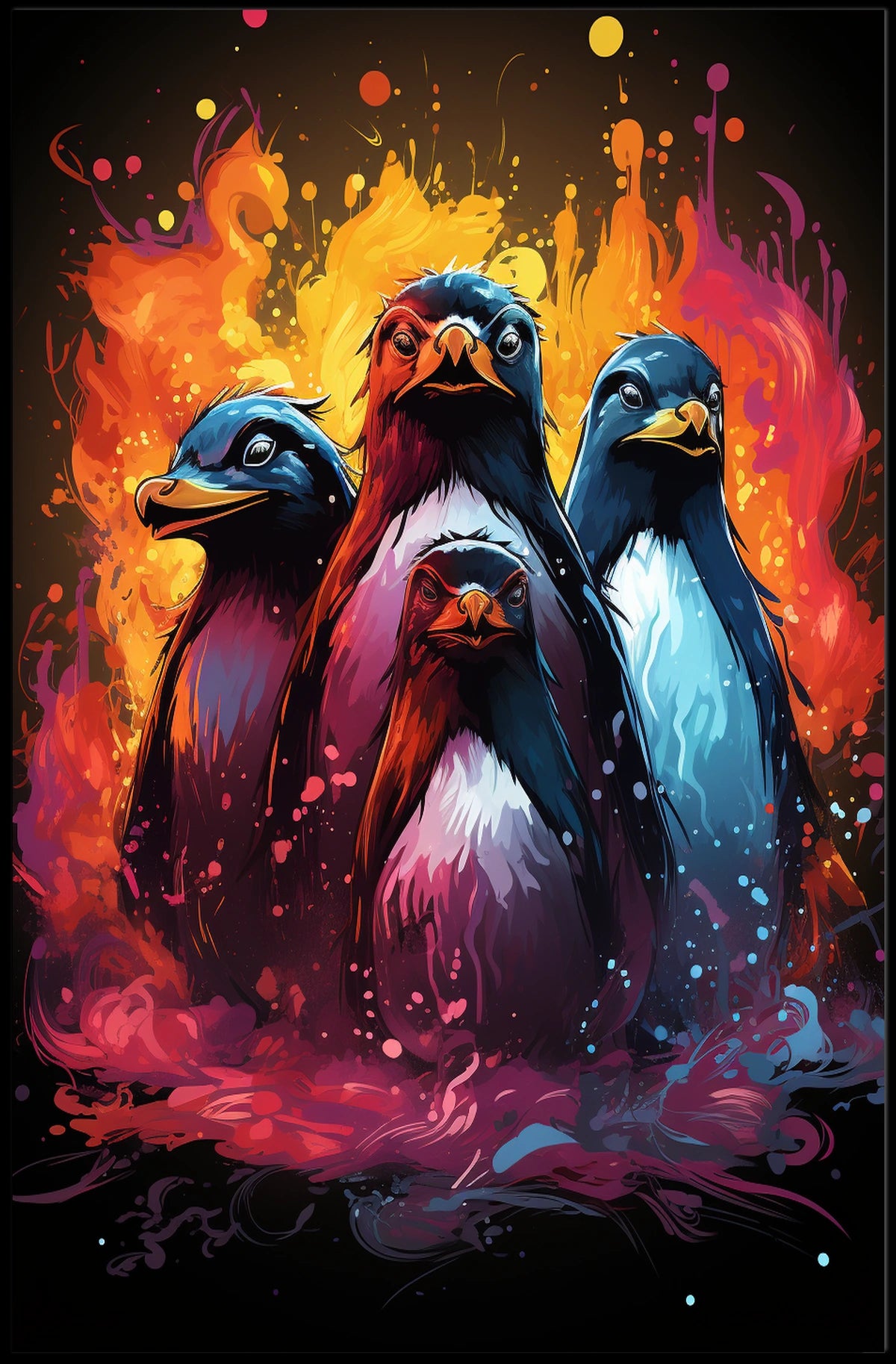 Vibrant Abstract Penguins Poster: Colorful Animal Art