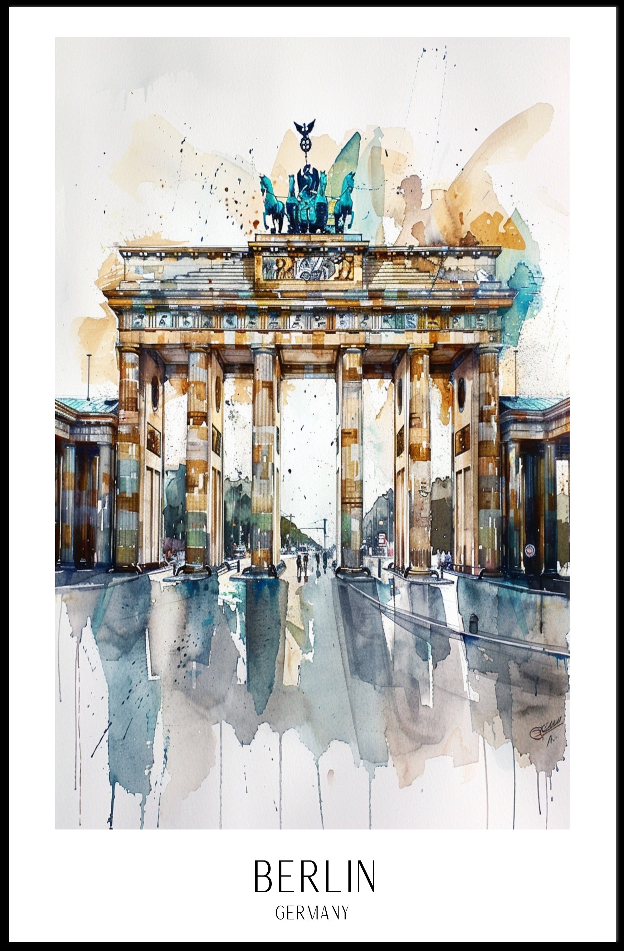Brandenburg Gate Watercolor Art Print: Urban or Cityscape Poster PosterGoat