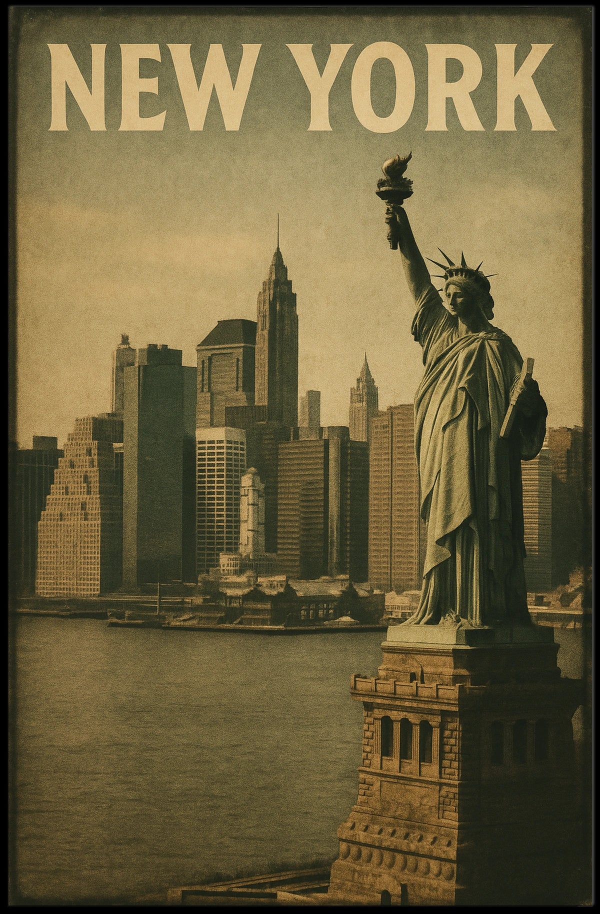 New York Skyline With Statue Of Liberty Poster