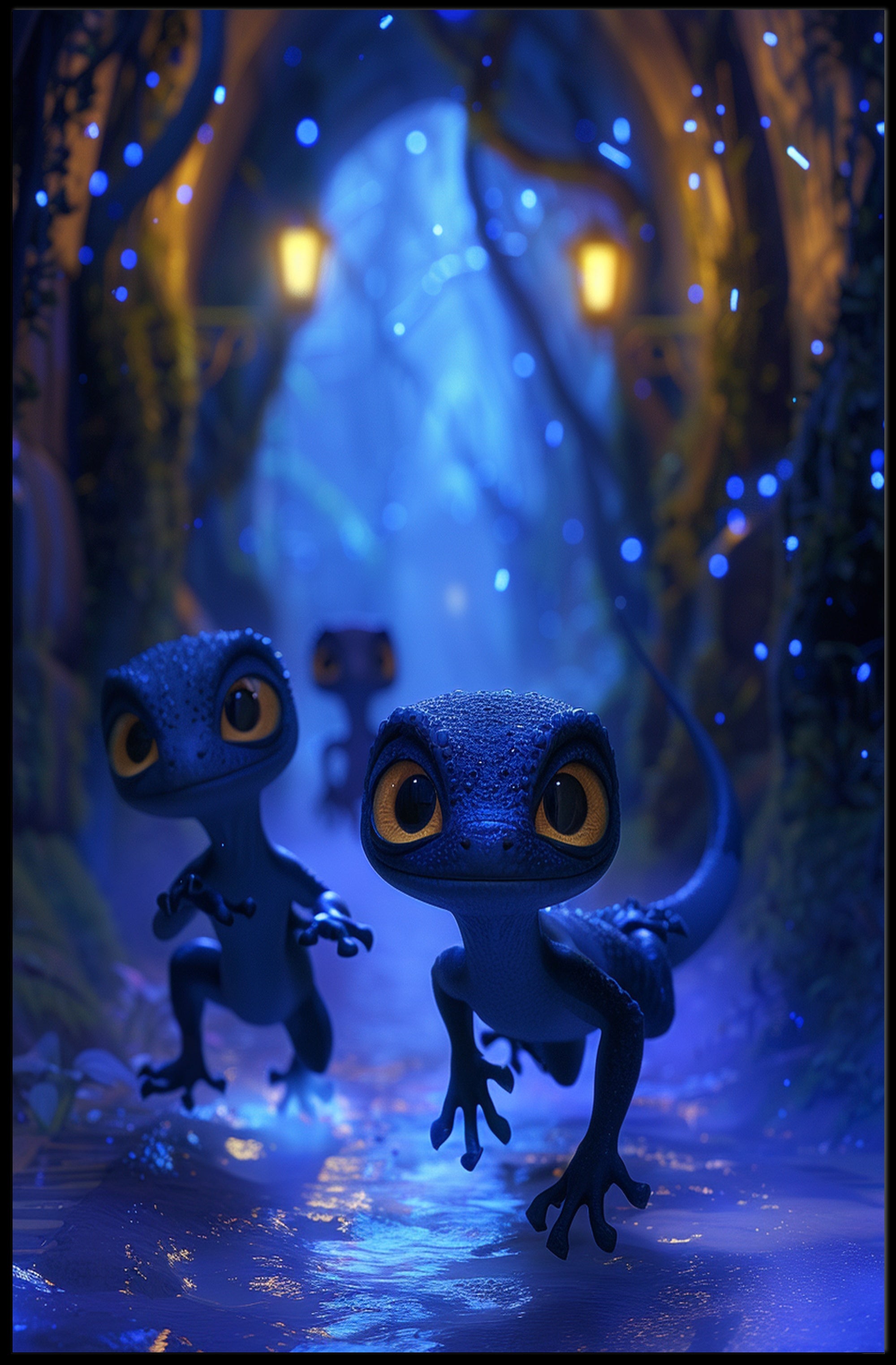 Enchanted Lizards Adventure in Mystical Forest Fantasy Poster PosterGoat