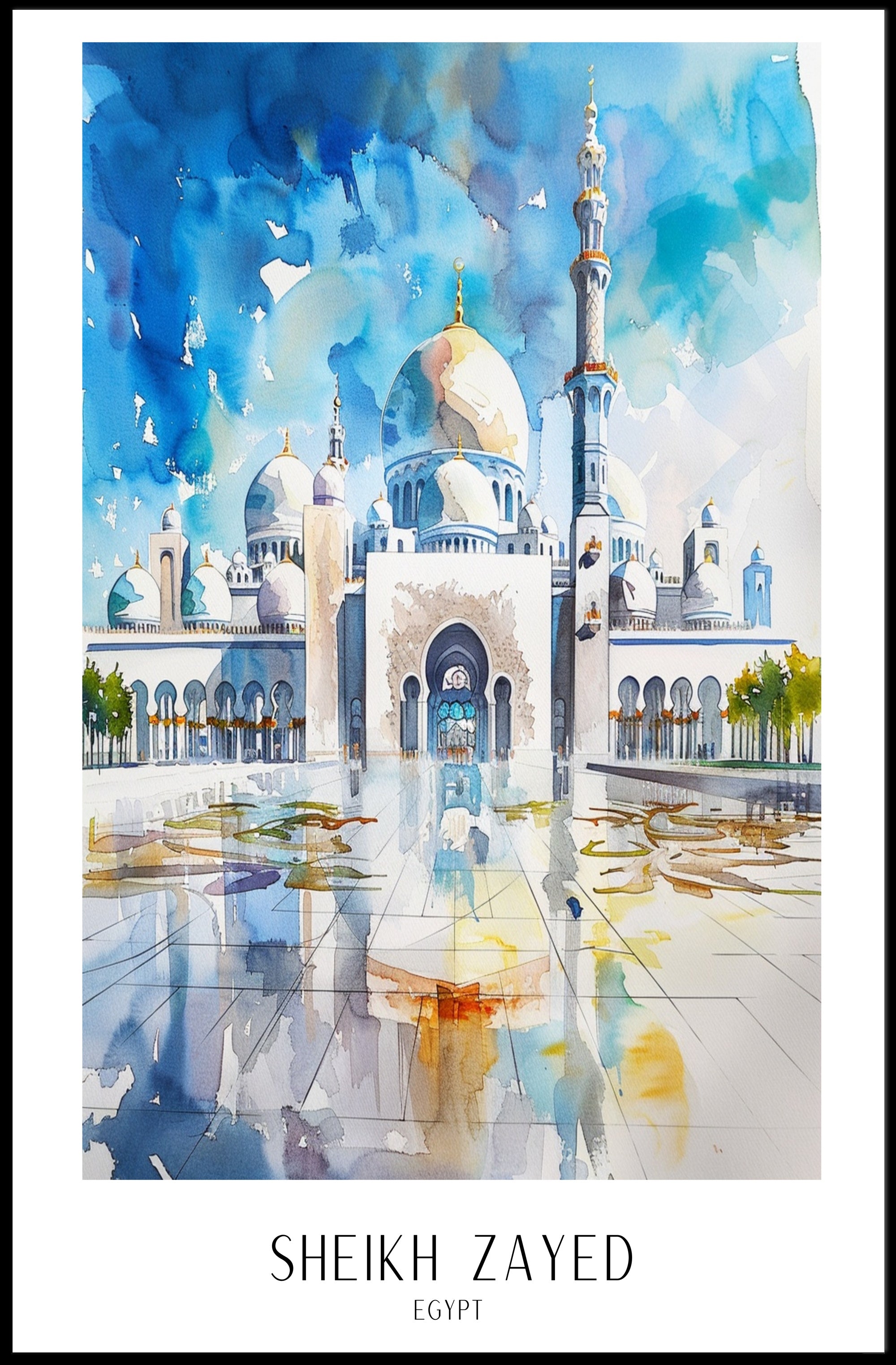 Sheikh Zayed Mosque Watercolor Art Cultural or Heritage Poster PosterGoat