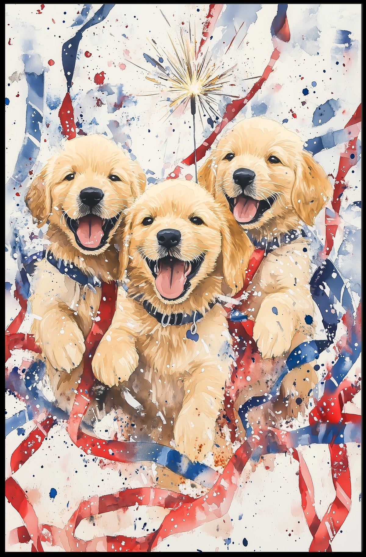 Three Golden Retriever Puppies Wall Art Decor Poster