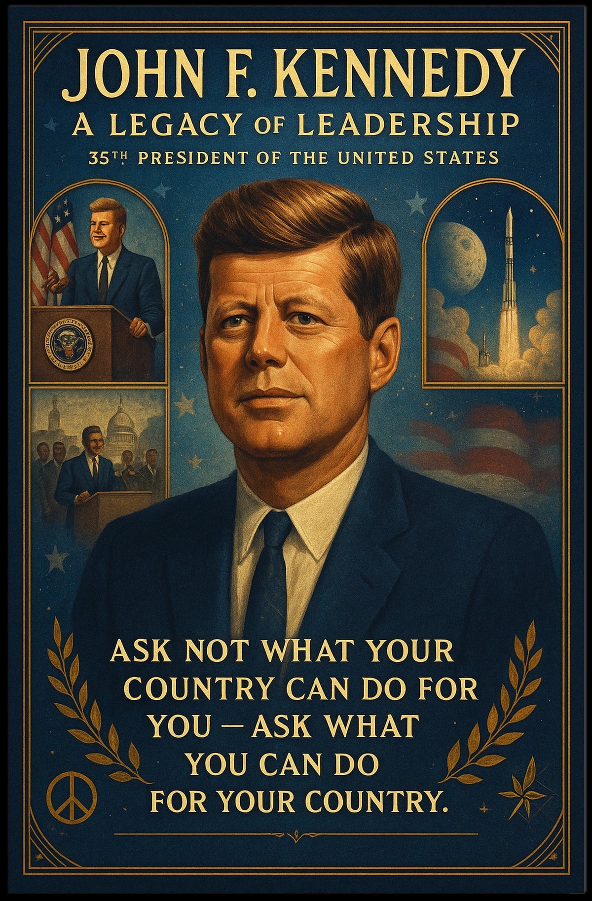 JFK Leadership Legacy Vintage Patriotic Poster Print