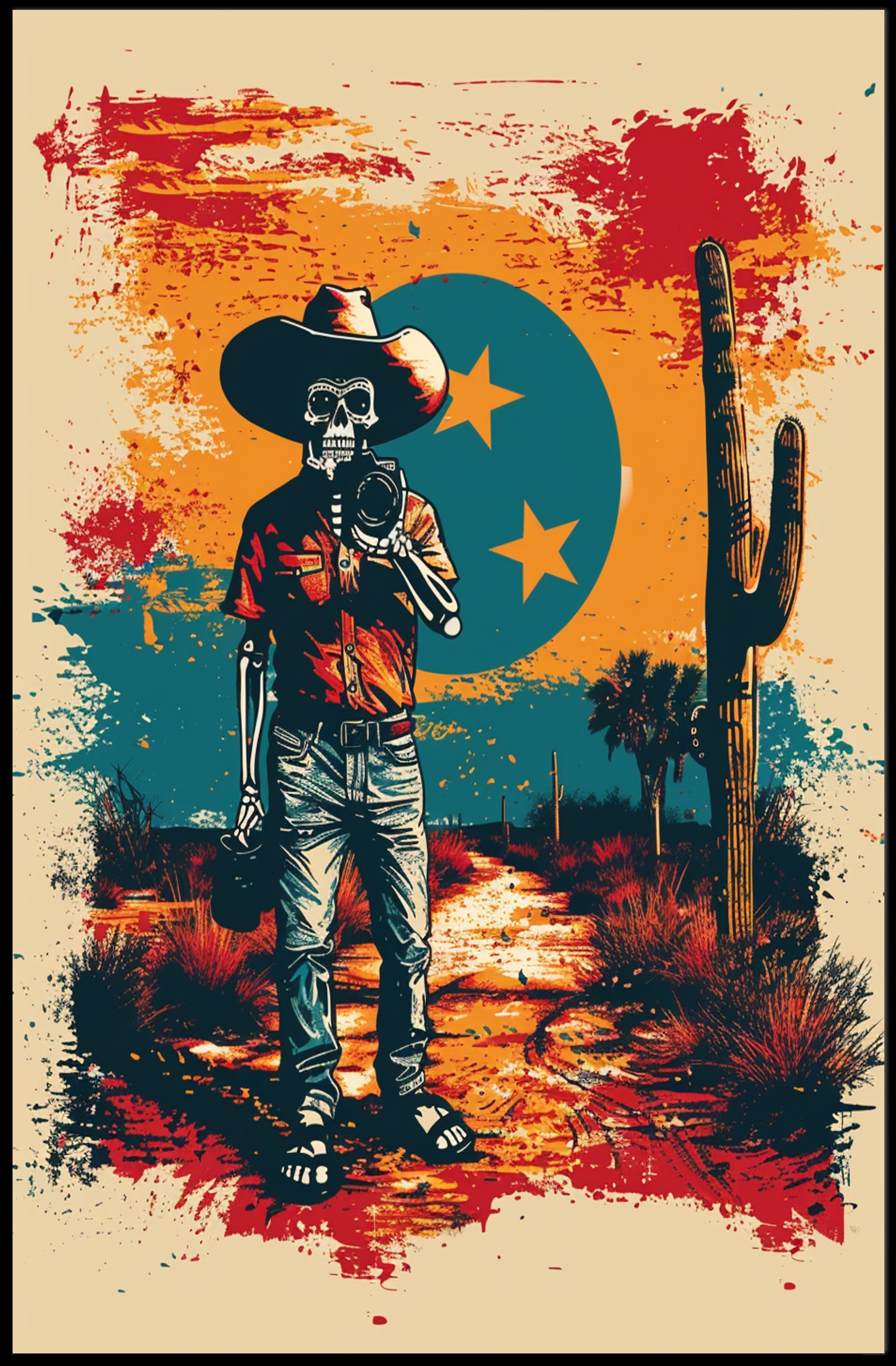 Desert Cowboy Skeleton Poster PosterGoat