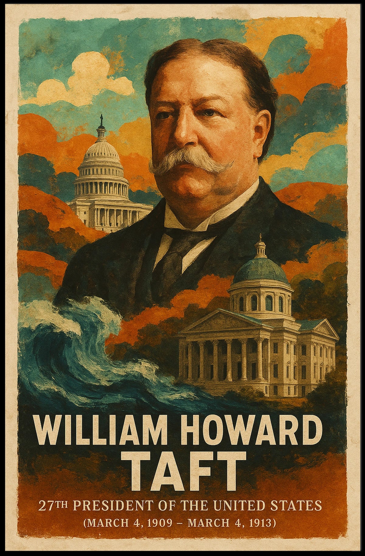 William Howard Taft 27th President of the United States Layered Digital Collage Poster