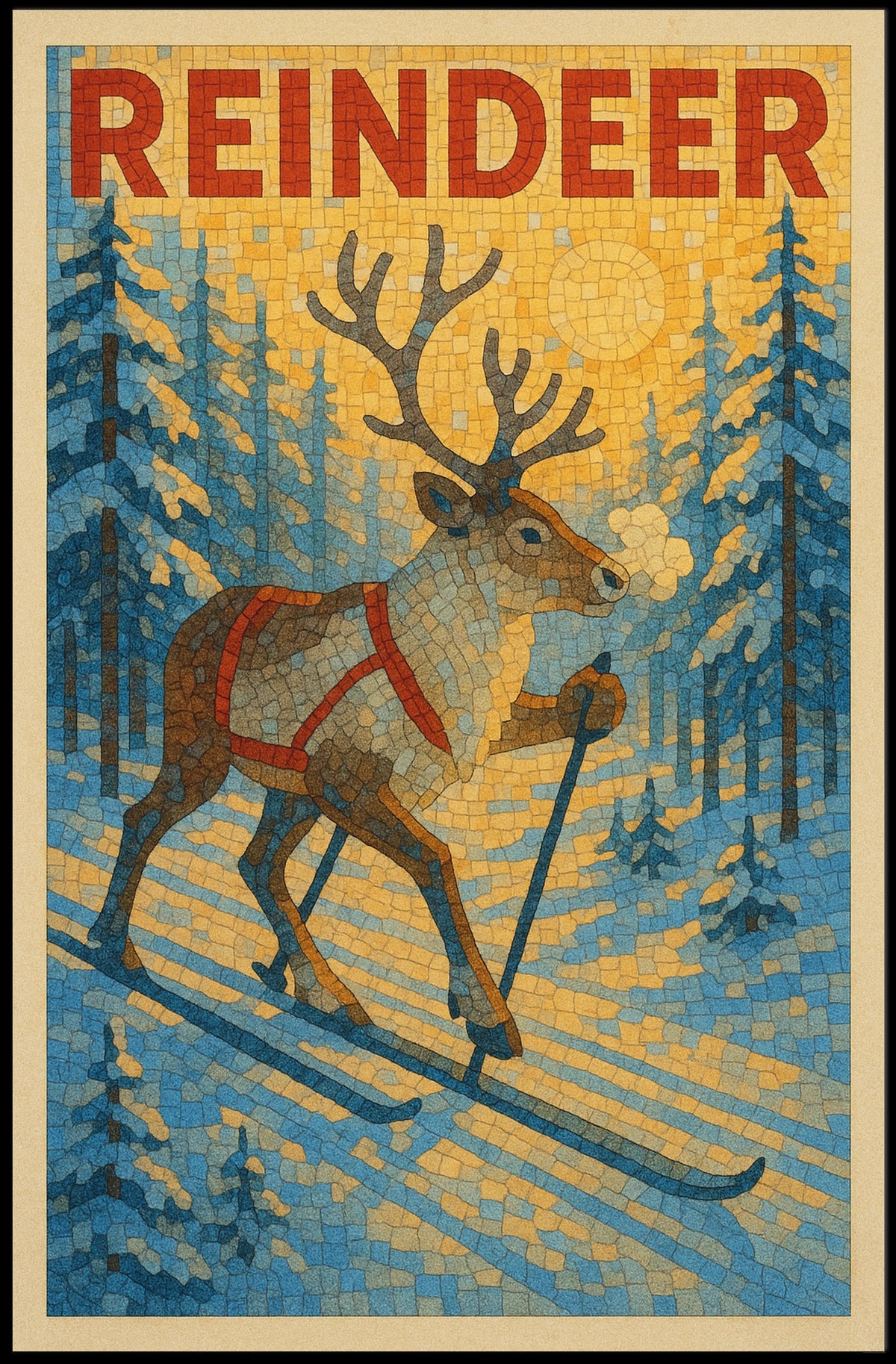 Reindeer On Skis Poster