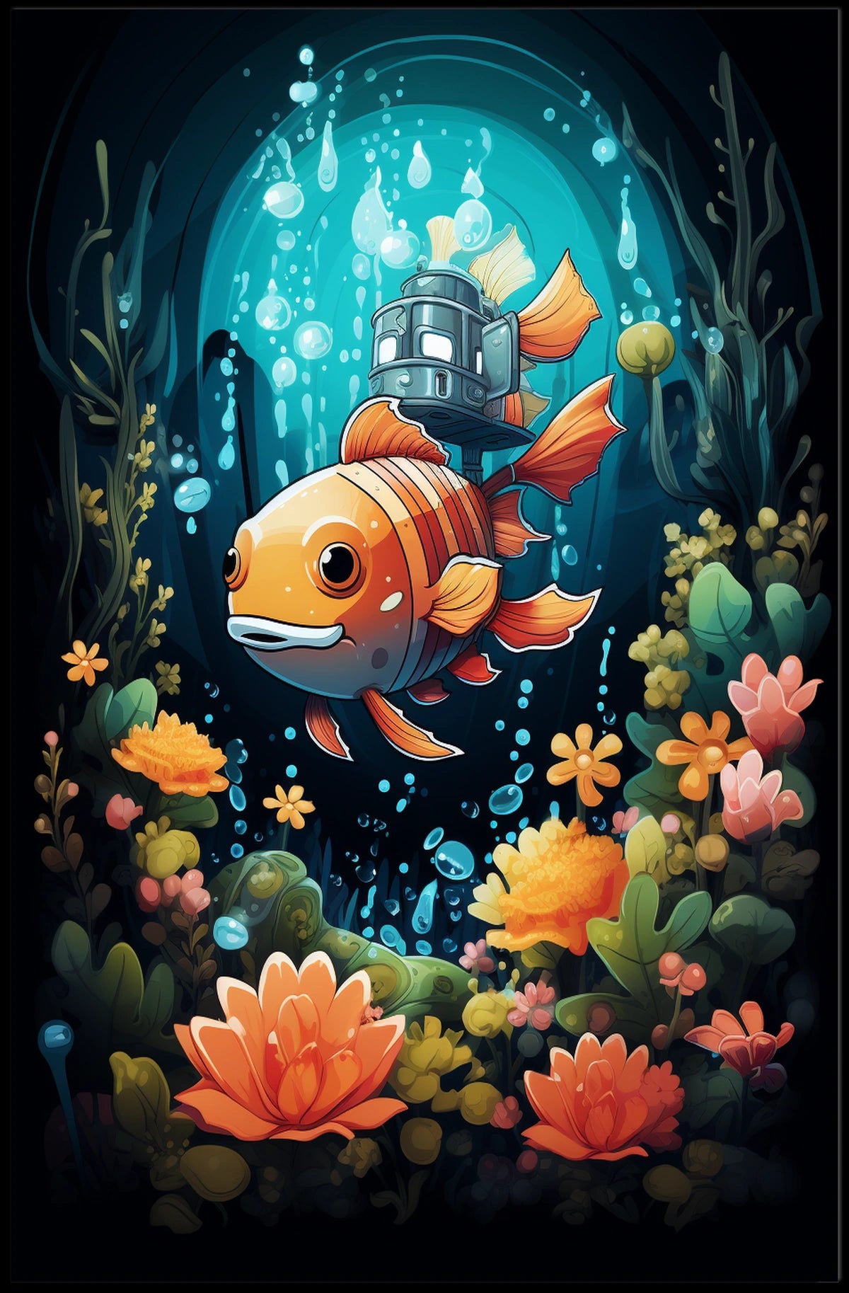 Whimsical Underwater Adventure Poster with Colorful Fish