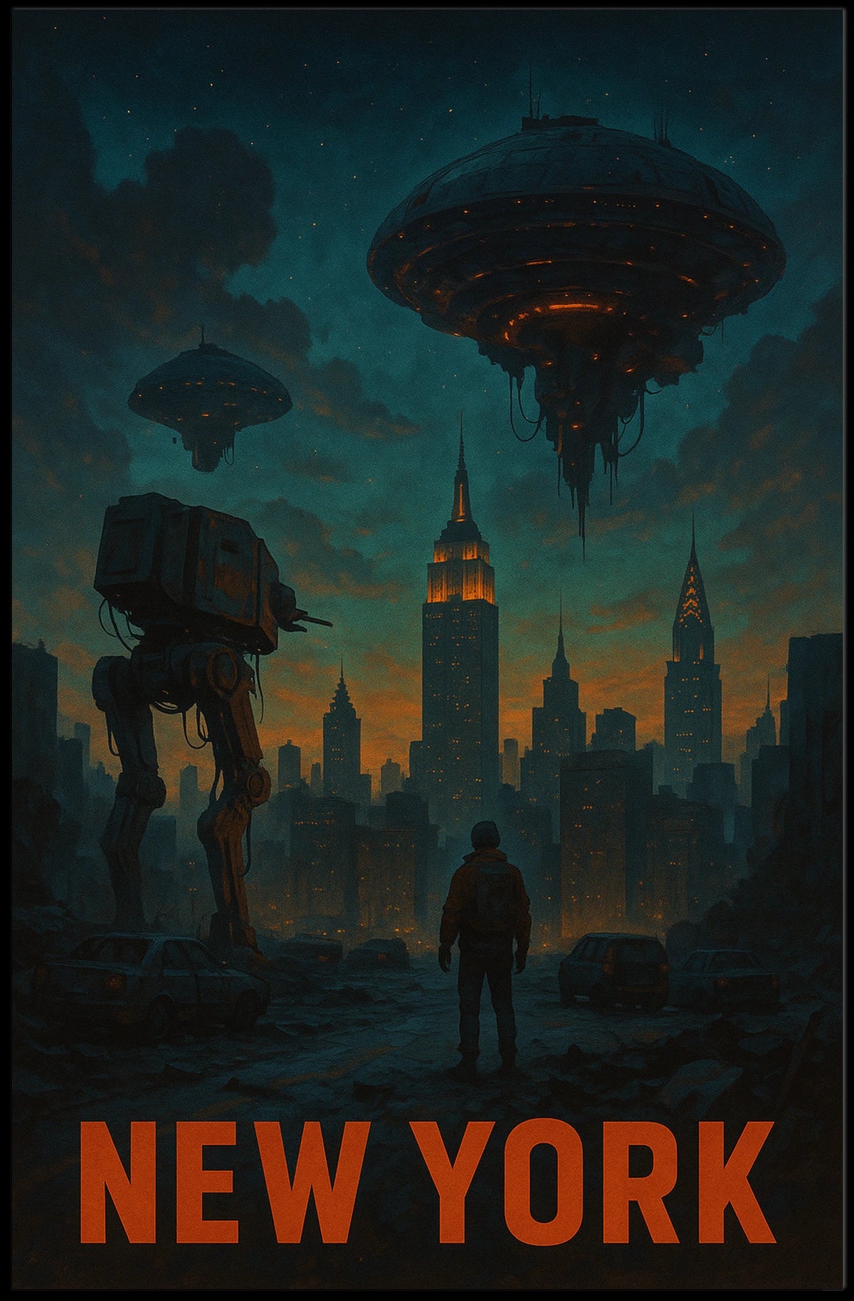 New York Futuristic Invasion Poster