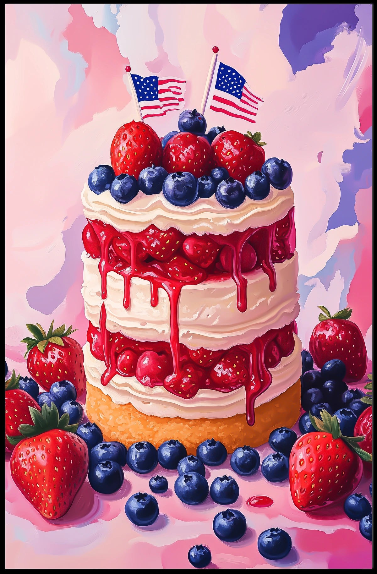 Vibrant American Flag Street Scene Impressionist Poster