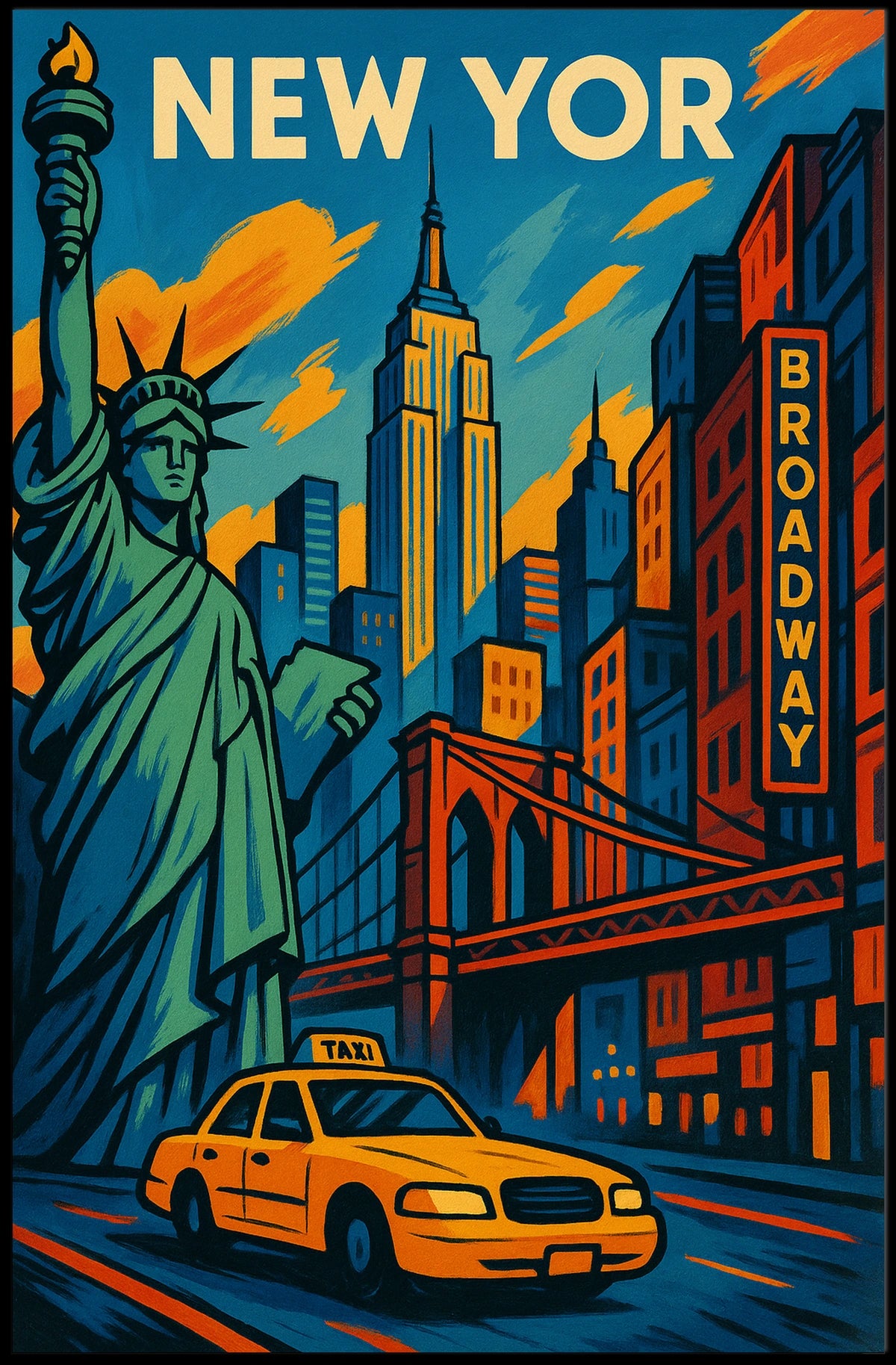 New York City Vibes Poster Scenic Cityscape Wall Art Print