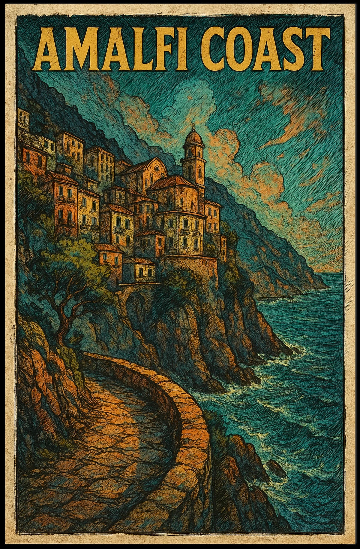 Amalfi Coast Scenic Poster Wall Art For Coastal Decor