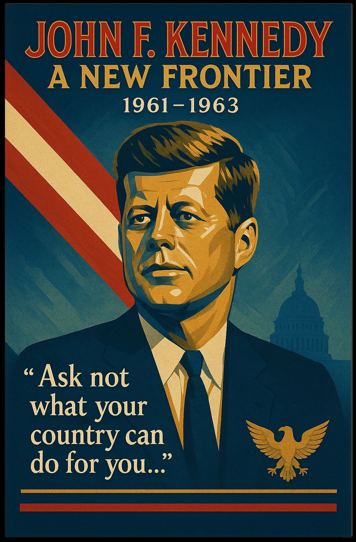 JFK Vintage Patriotic Poster with Inspirational Quote