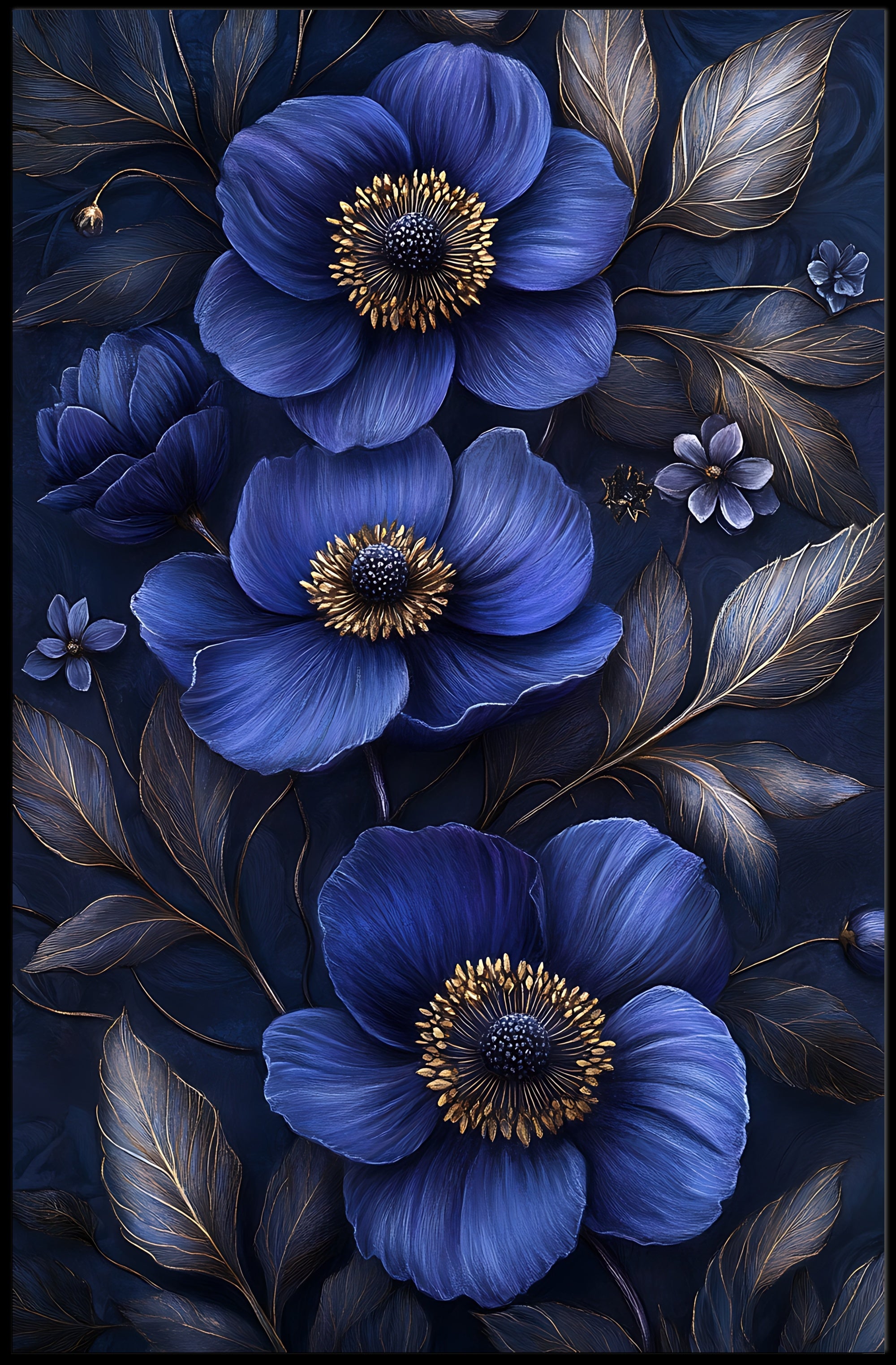 Blue Floral Elegance: Abstract or Artistic Poster