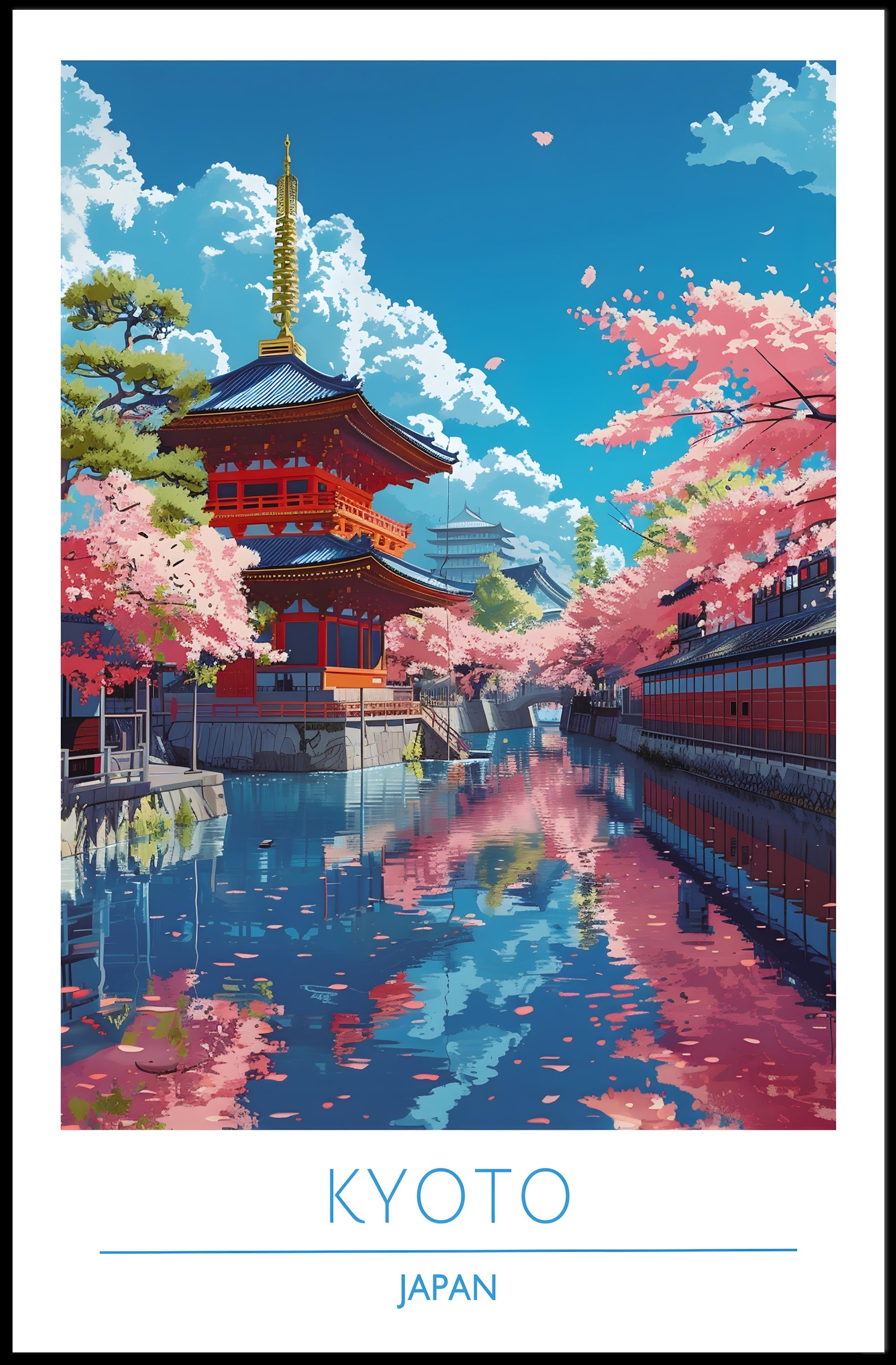 Kyoto Serenity: Cherry Blossoms & Pagoda Cultural Poster