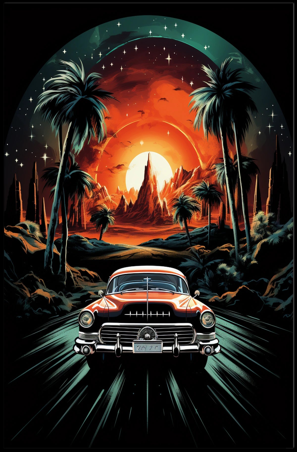 Retro Drive into the Sunset Poster