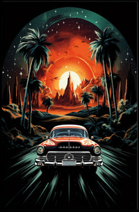 Retro Drive into the Sunset Poster