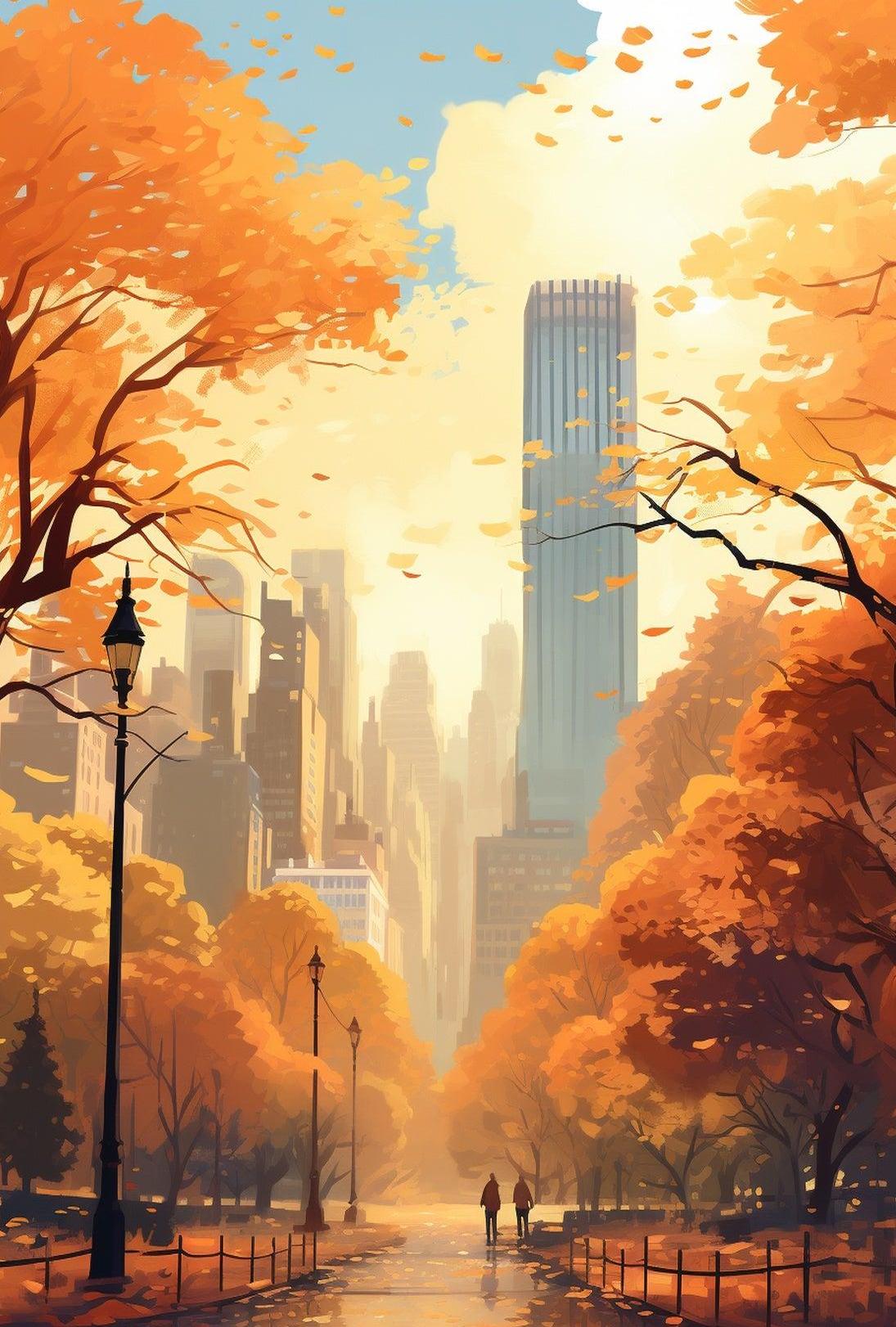 Central Park Autumn Escape in Abstract Artistic Poster