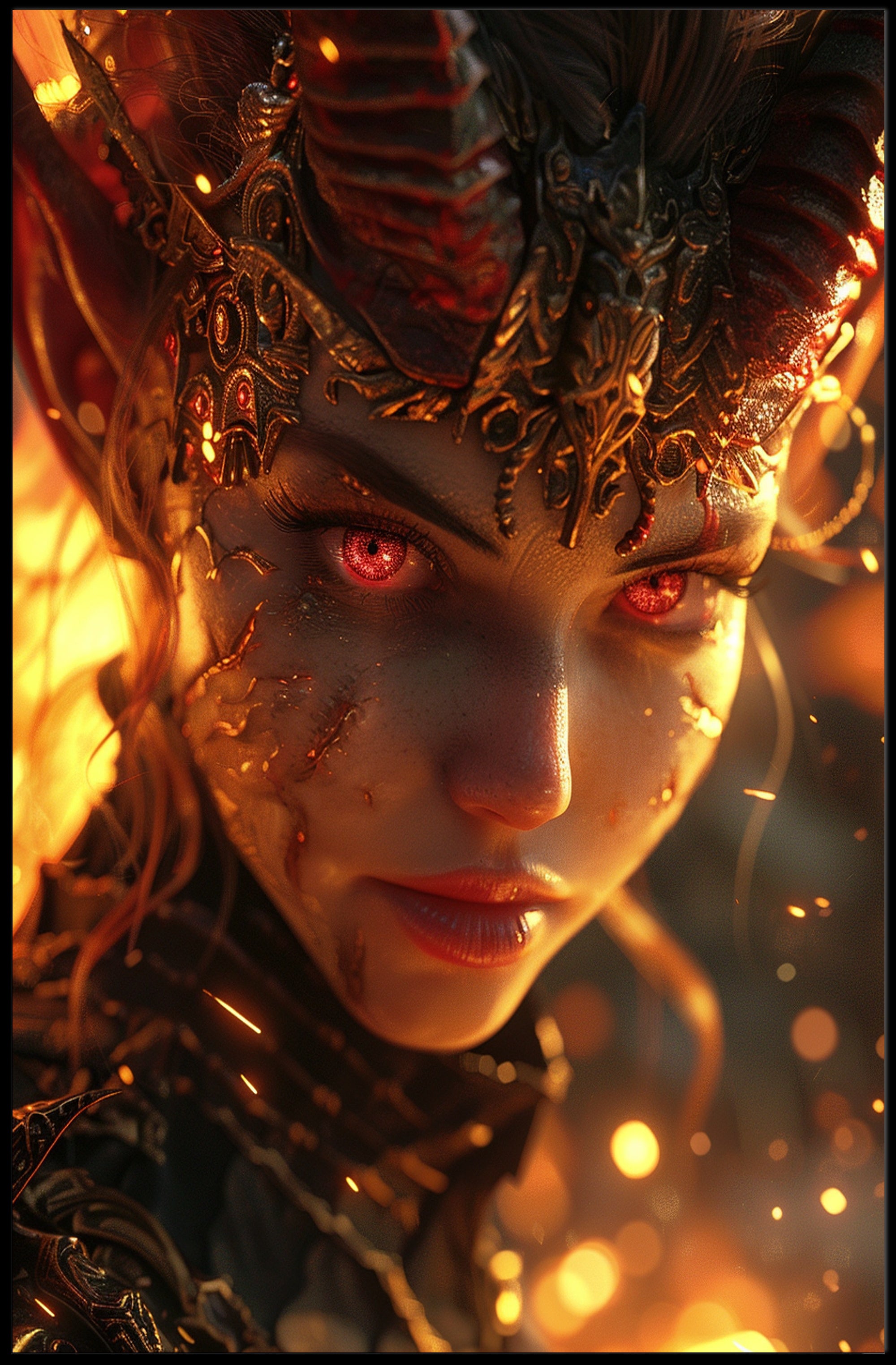 Mystical Warrior with Glowing Red Eyes Poster PosterGoat