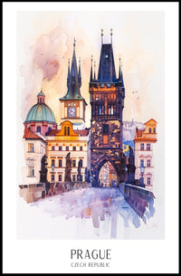 Prague's Charles Bridge Watercolor Urban or Cityscape Poster PosterGoat