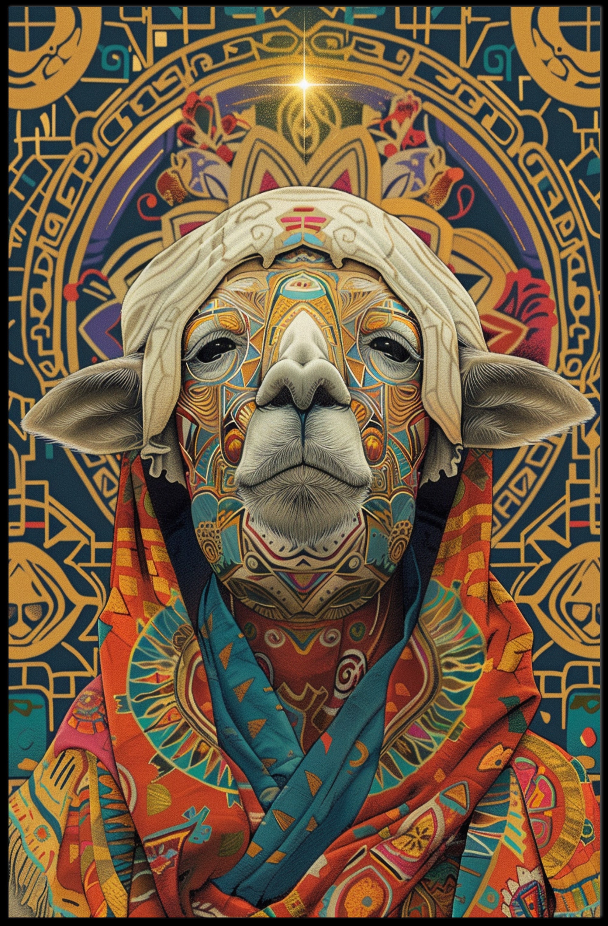 Mystical Llama Art in Cultural Heritage Poster PosterGoat