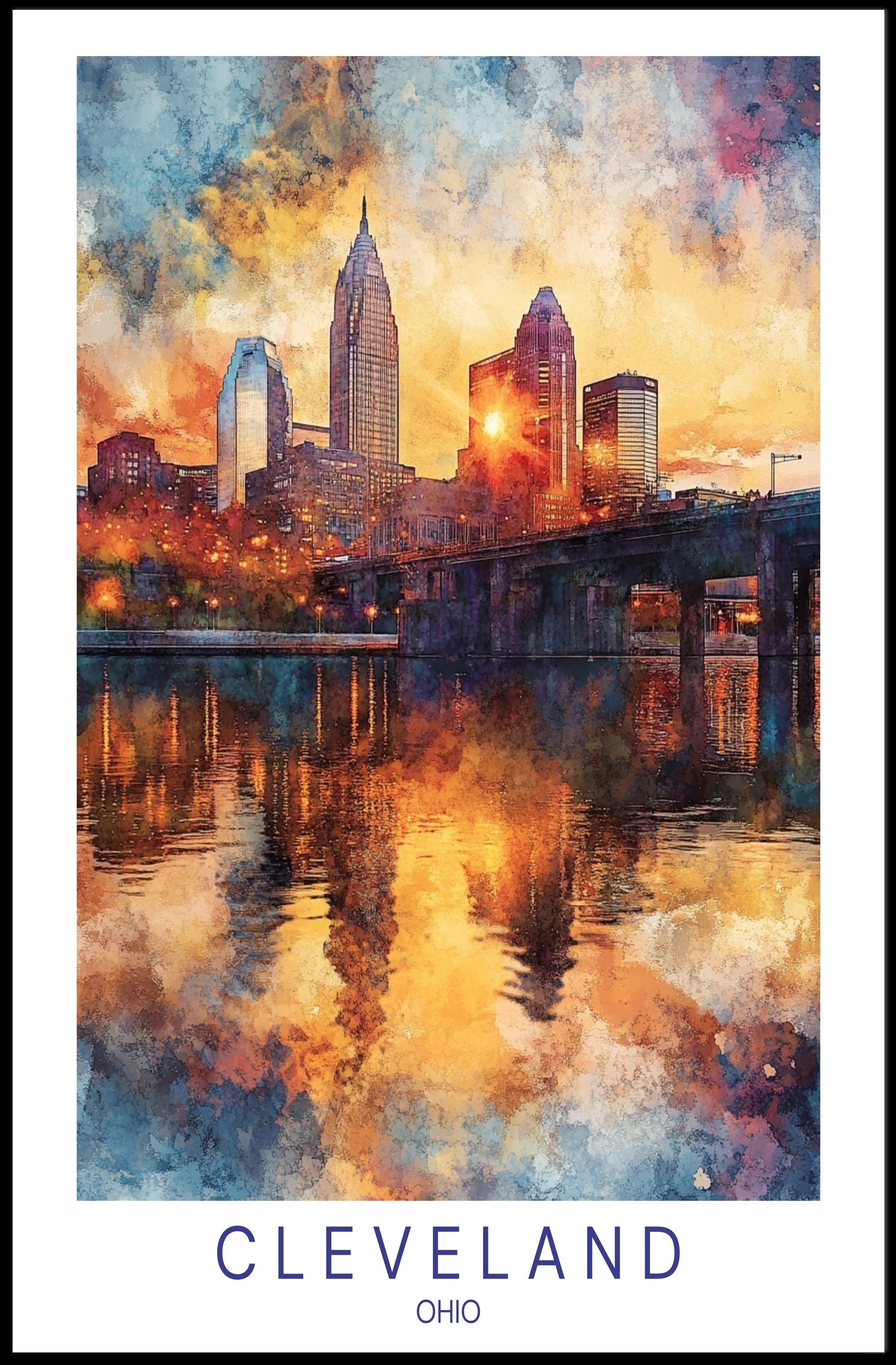 Cleveland Skyline at Sunset Poster PosterGoat