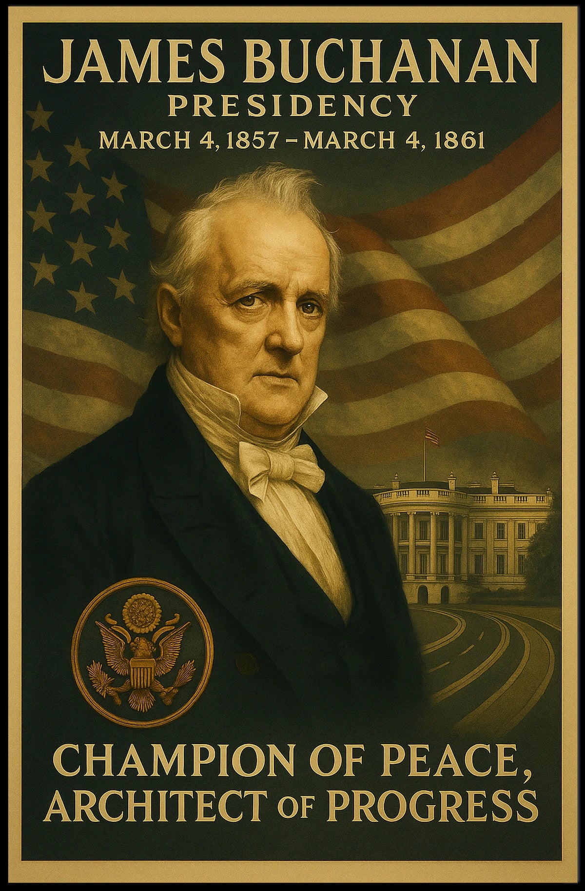 James Buchanan Presidential Era Vintage Design - Historical Poster