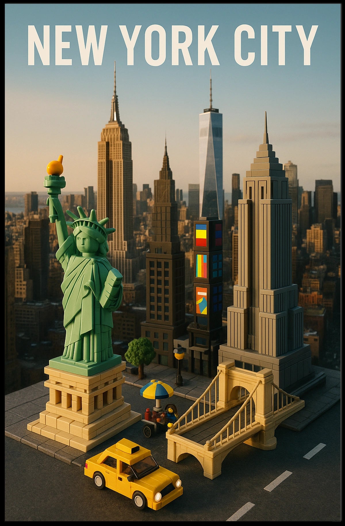 New York City Poster Modern Whimsical Toy Brick Wall Art