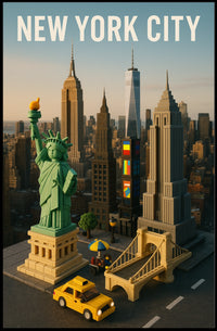 New York City Poster Modern Whimsical Toy Brick Wall Art
