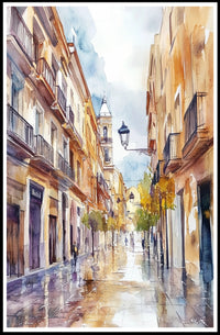 Serene Street in Watercolor Poster PosterGoat