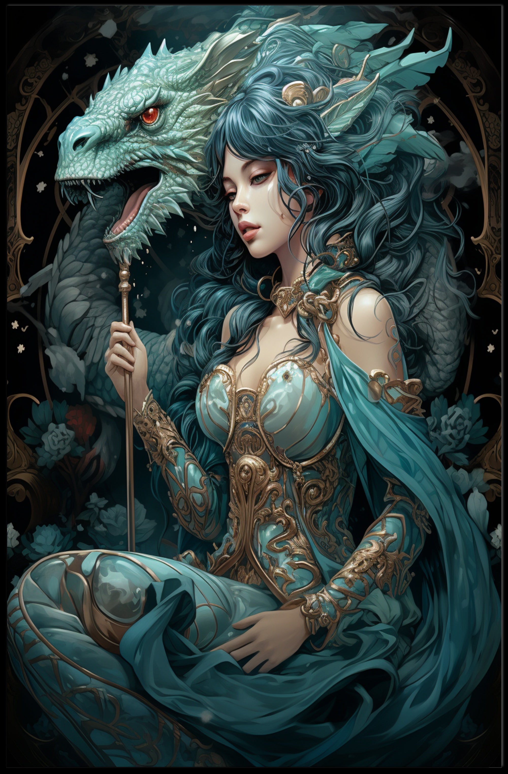 Enchantress And Dragon Poster