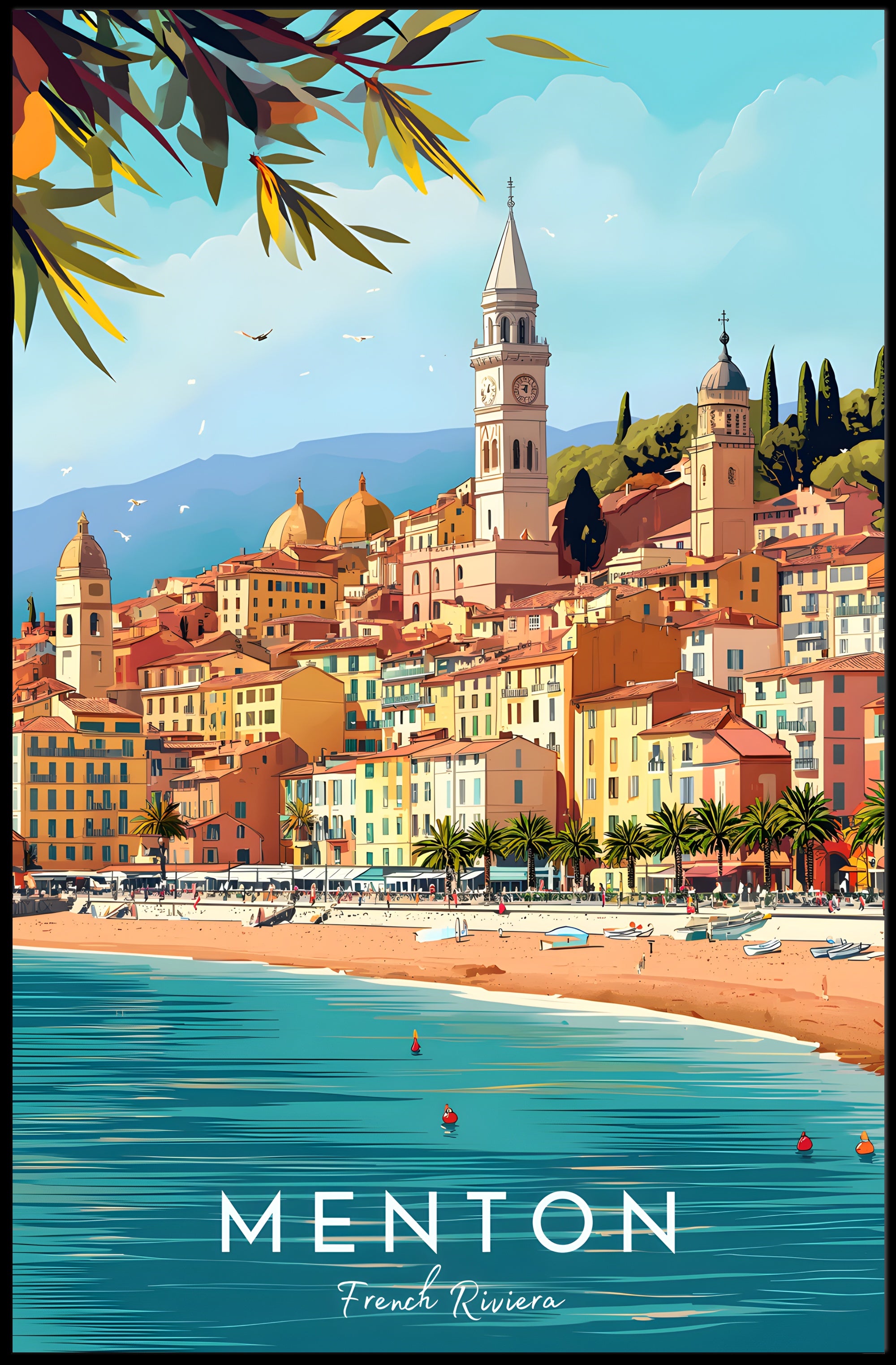 Menton Coastal Town Vibrant Travel Poster