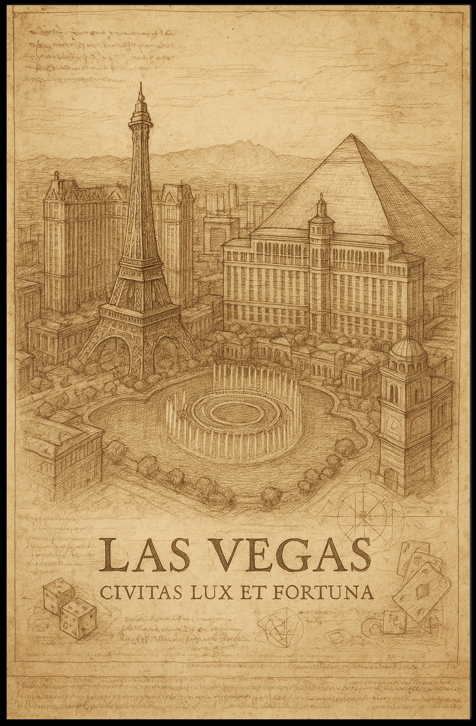 Las Vegas Vintage Landmarks Illustration Urban or Cityscape Poster