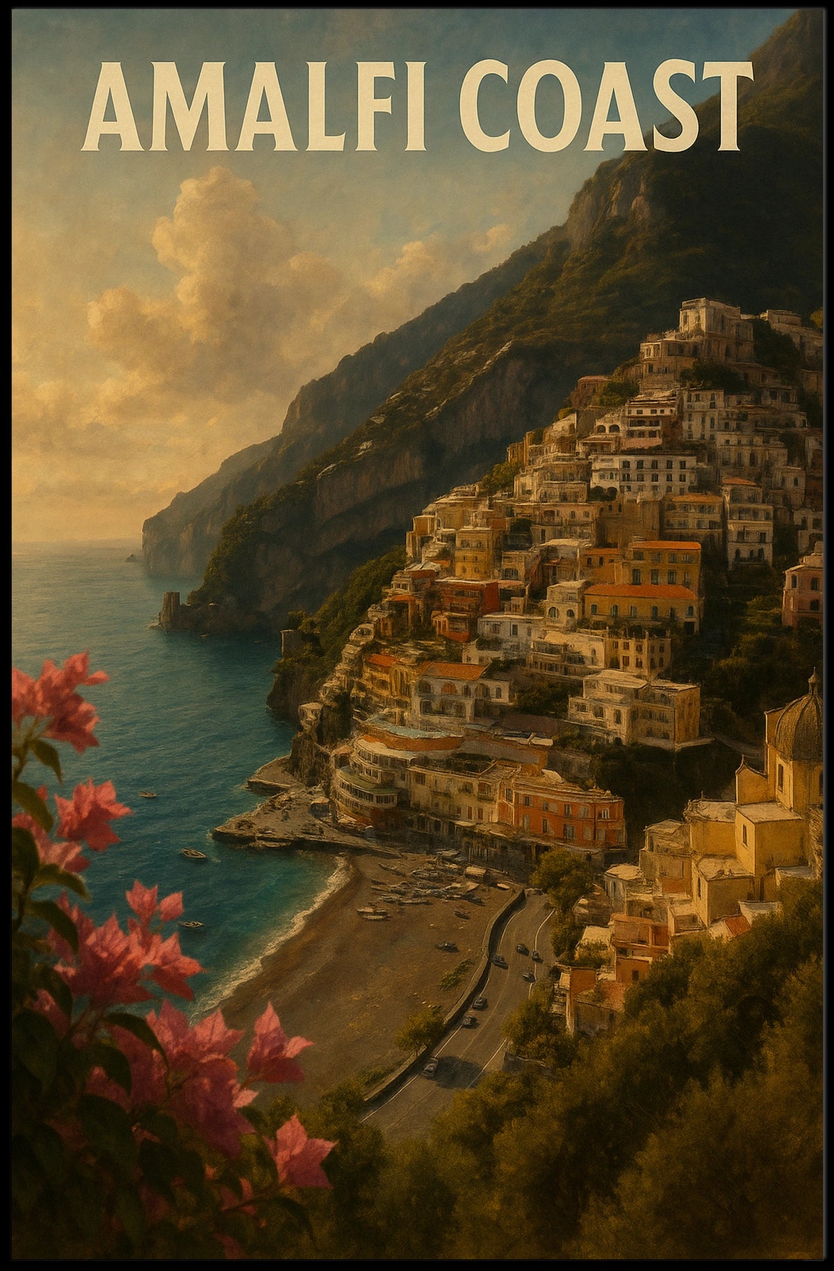 Amalfi Coast Poster Wall Art for Coastal Decor and Travel