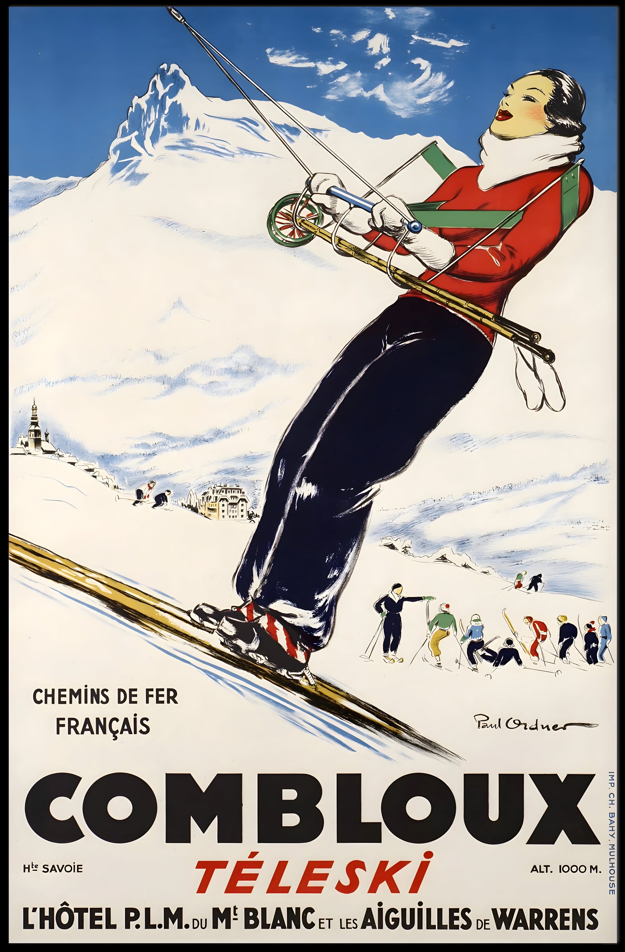 Skiing Adventure Travel Poster in Vintage French Alps Style PosterGoat