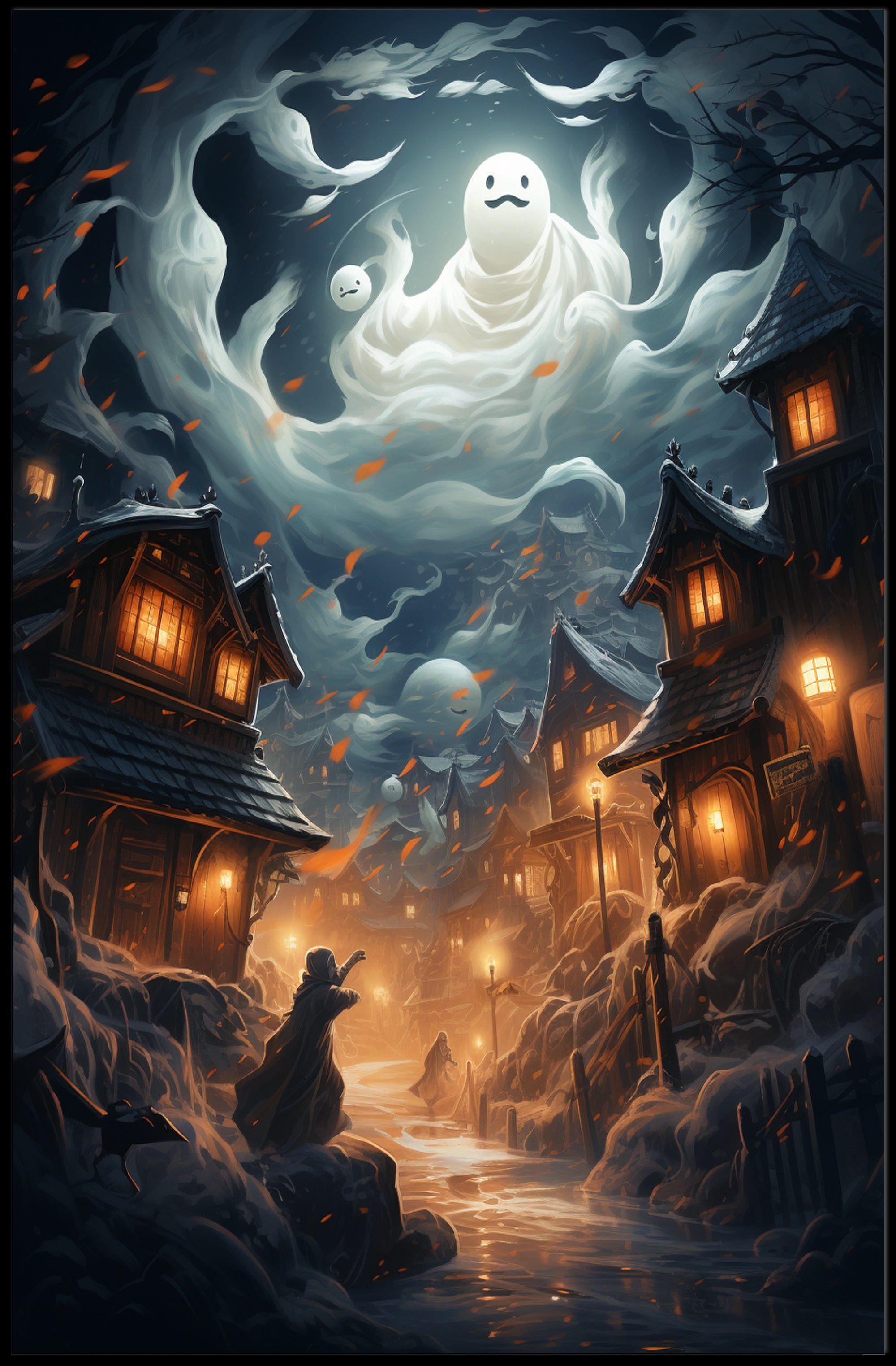 Enchanted Village Under Ghostly Skies Poster